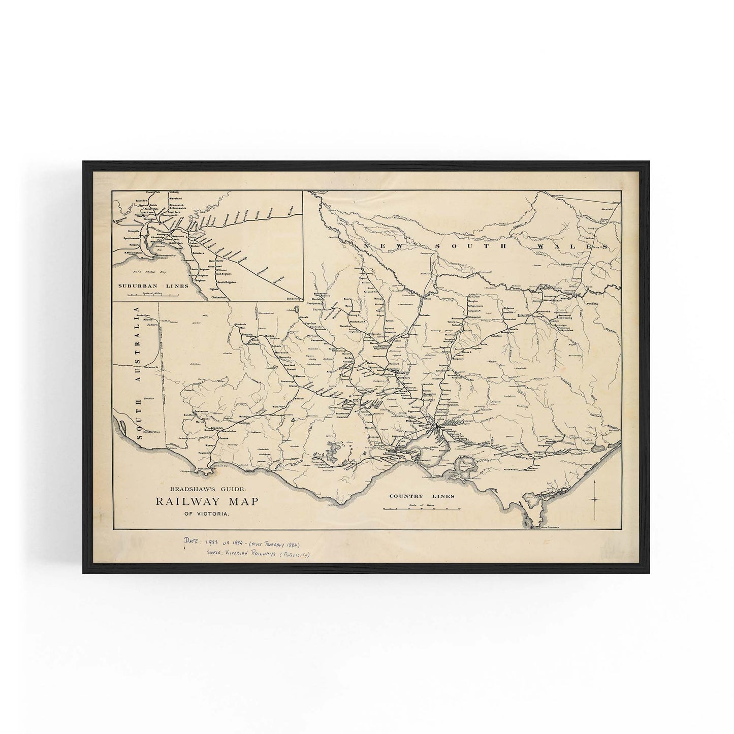 Vintage Railway Map of Victoria (1884) Wall Art - The Affordable Art Company