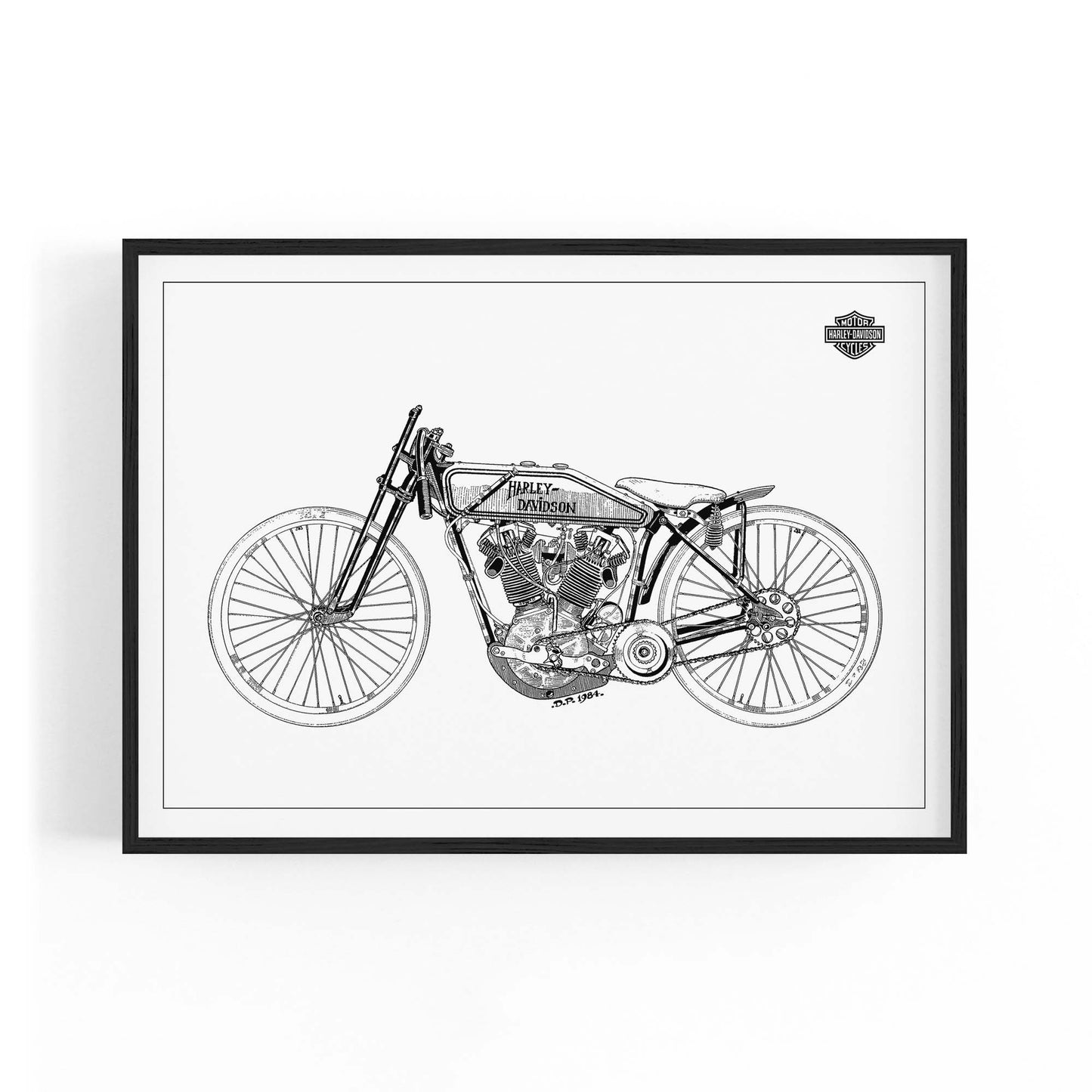 Harley Davidson Motorcycle Patent White Wall Art - The Affordable Art Company