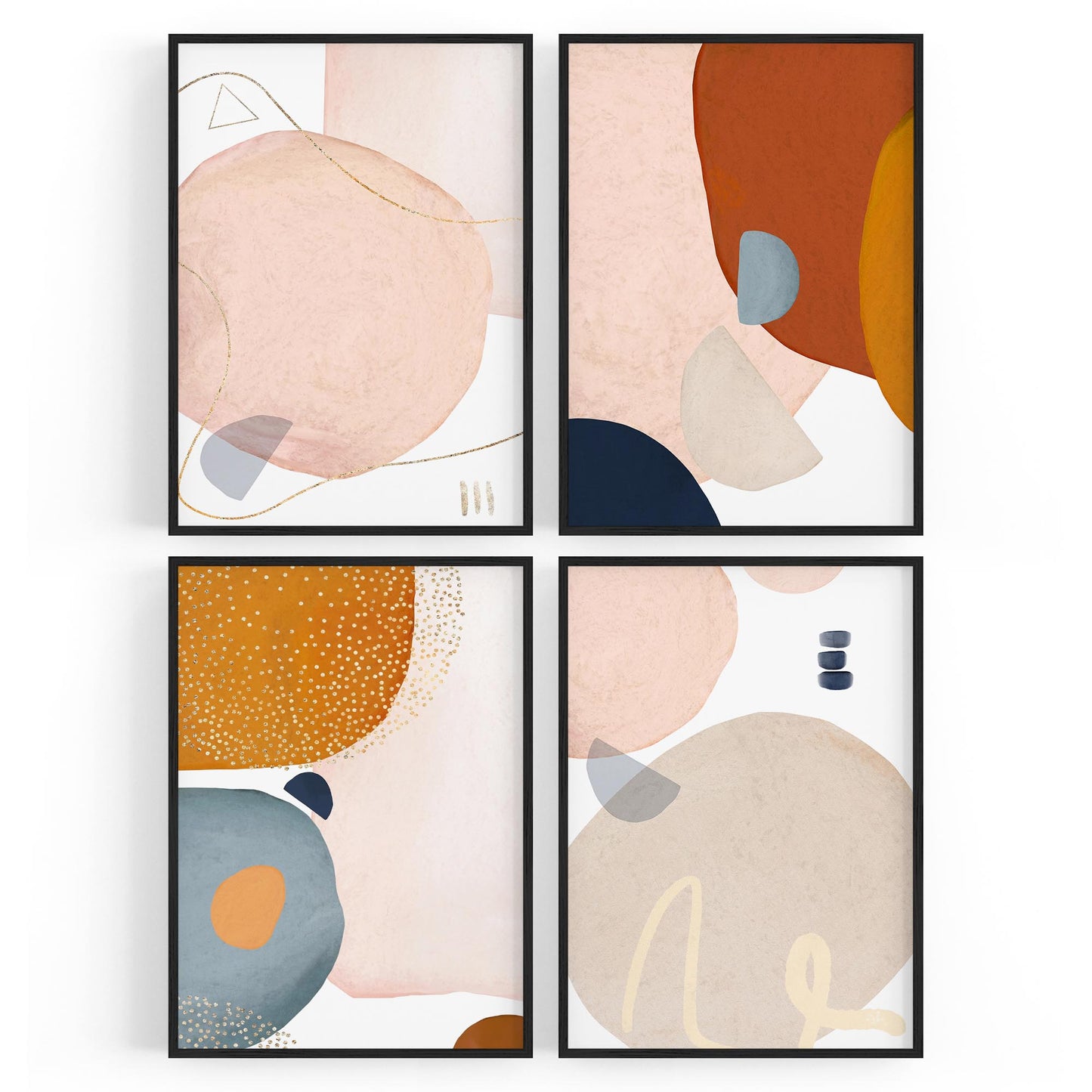 Set of 4 Abstract Shape Minimal Nude Colour Wall Art - The Affordable Art Company