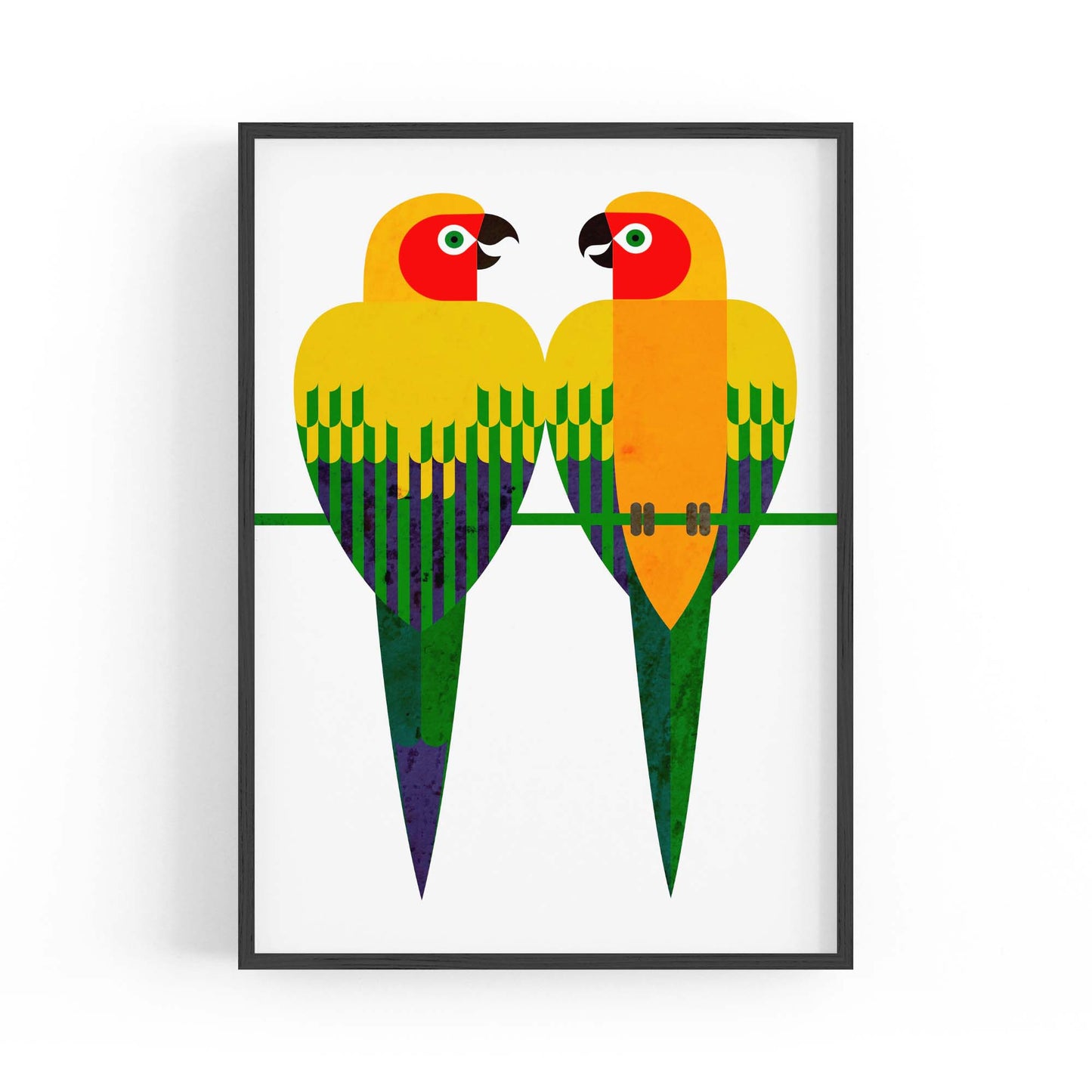 Art Deco Parrots Vintage Painting Wall Art - The Affordable Art Company