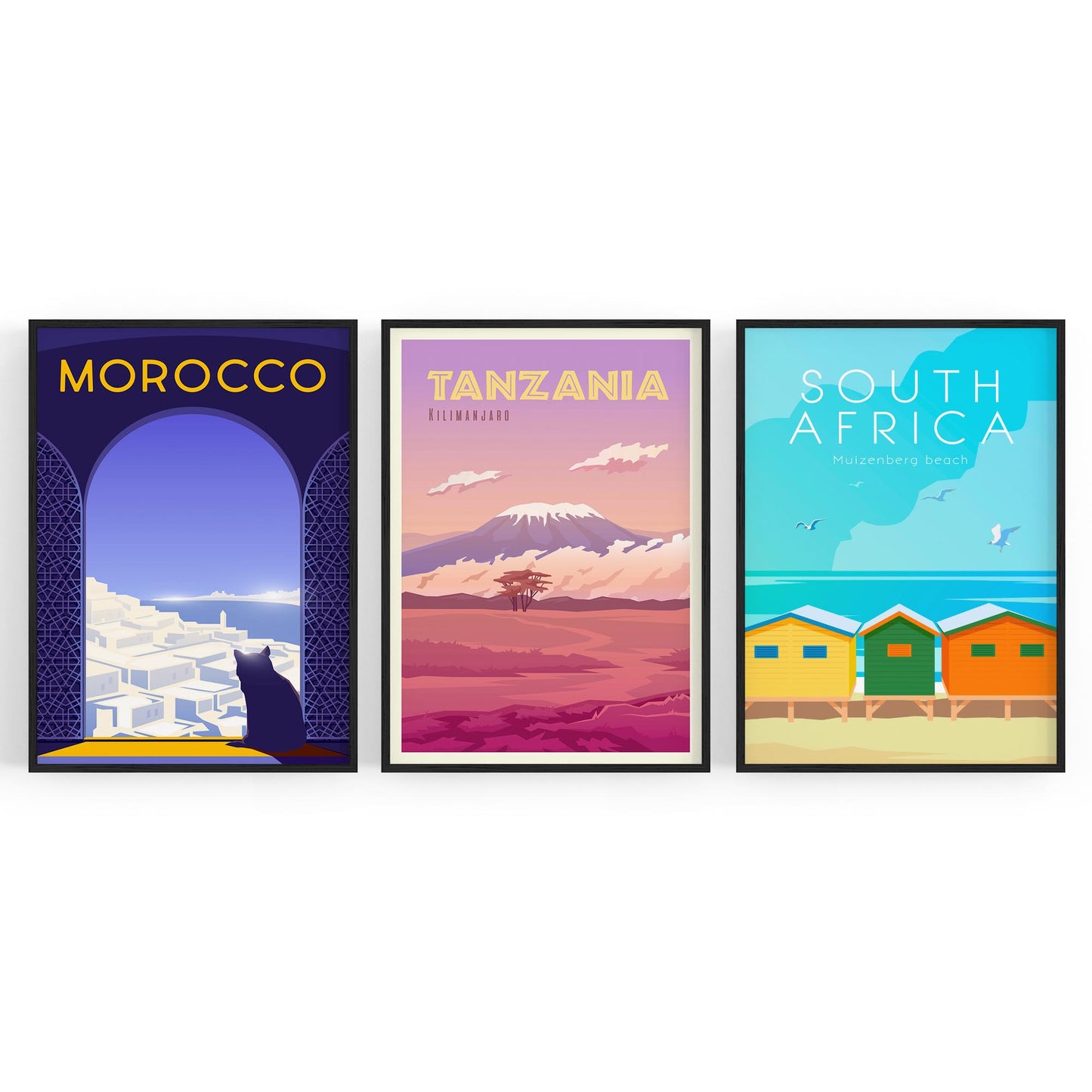 Set of Retro Travel Wall Art (African Travel) - The Affordable Art Company