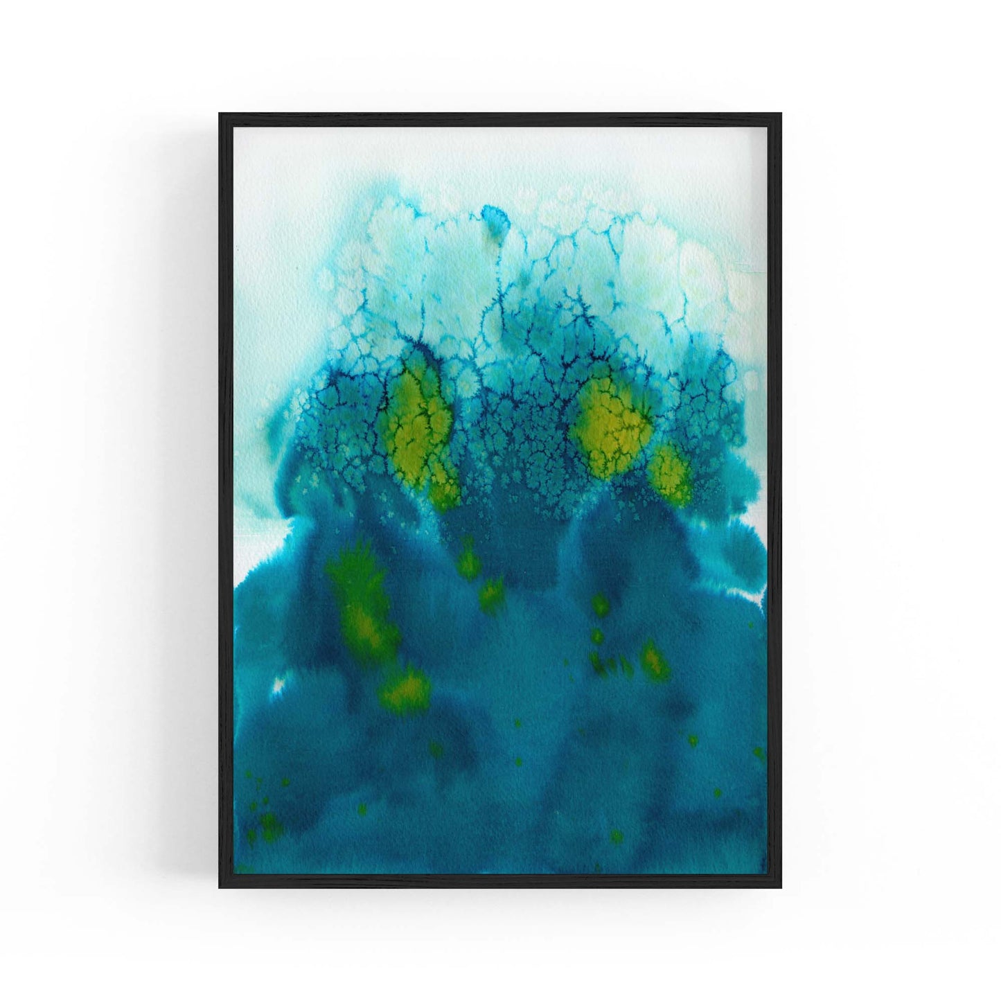 Teal Ink Minimal Ink Painting Blue Wall Art #5 - The Affordable Art Company