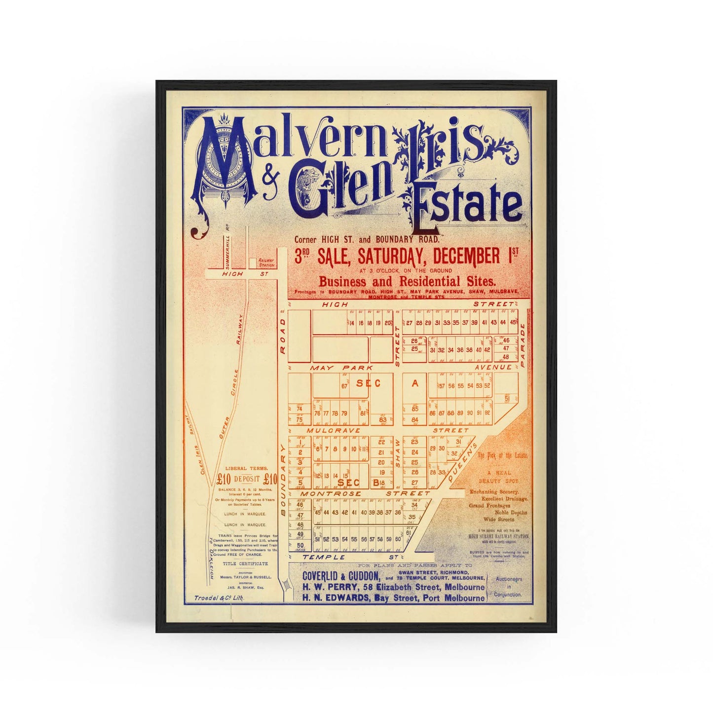 Glen Iris Melbourne Vintage Real Estate Advert Art - The Affordable Art Company