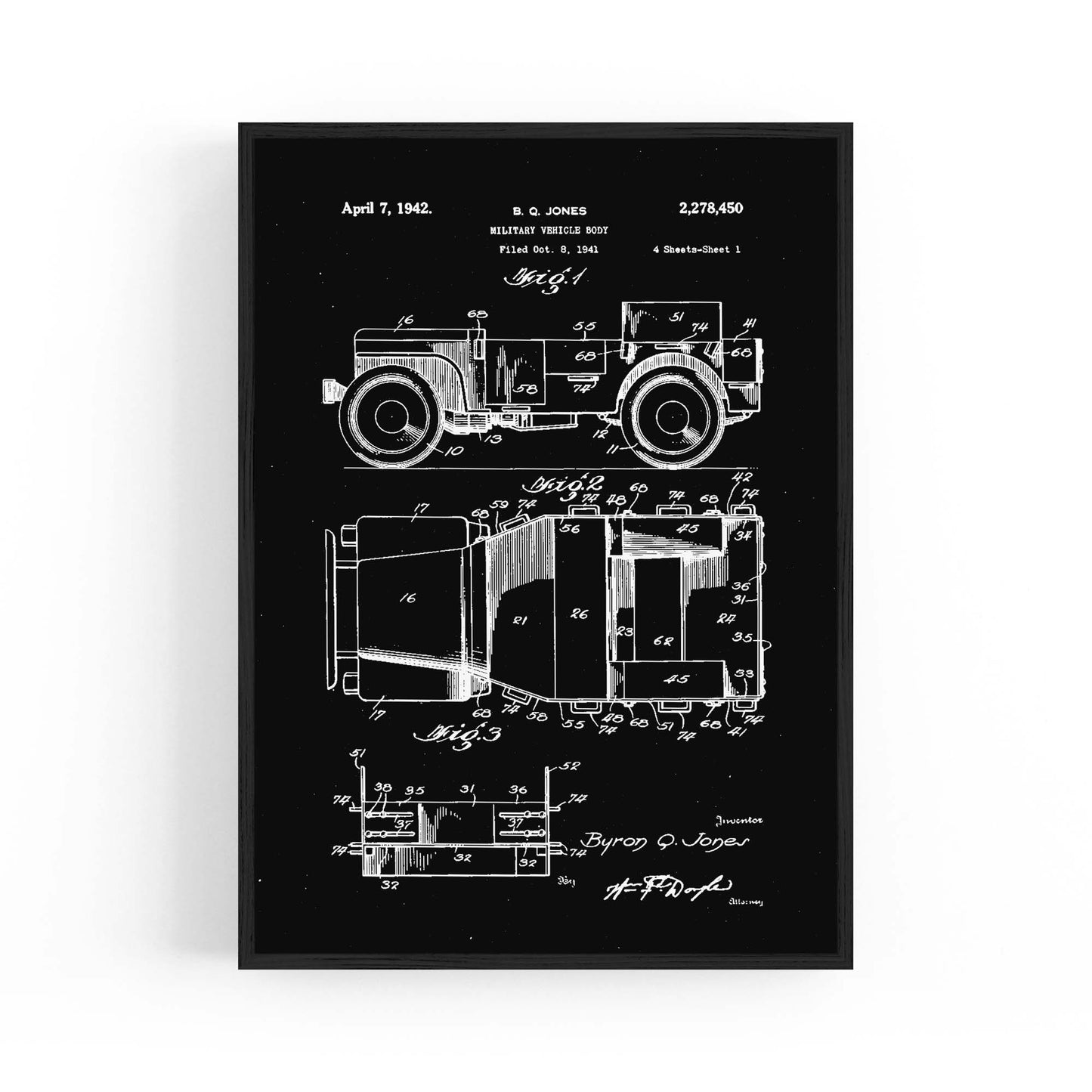 Vintage Jeep Military Patent Military Wall Art #1 - The Affordable Art Company