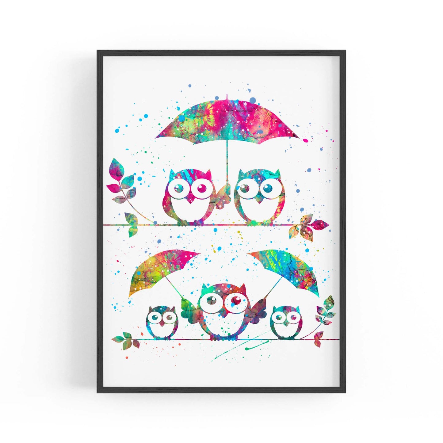 Owl Painting Portrait Minimal Black Wall Art #2 - The Affordable Art Company