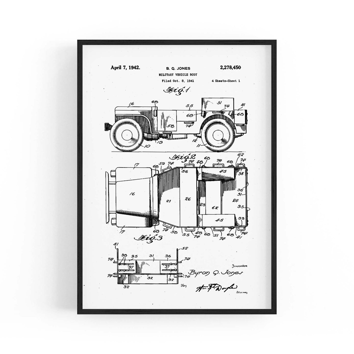Vintage Jeep Military Patent Military Wall Art #2 - The Affordable Art Company