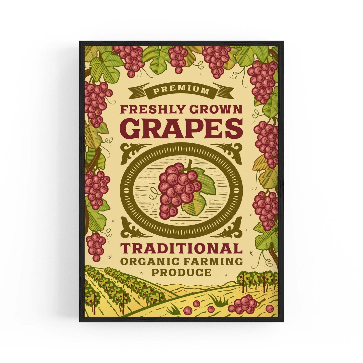 Vintage Farmhouse Advert Grapes Fruit Wall Art - The Affordable Art Company