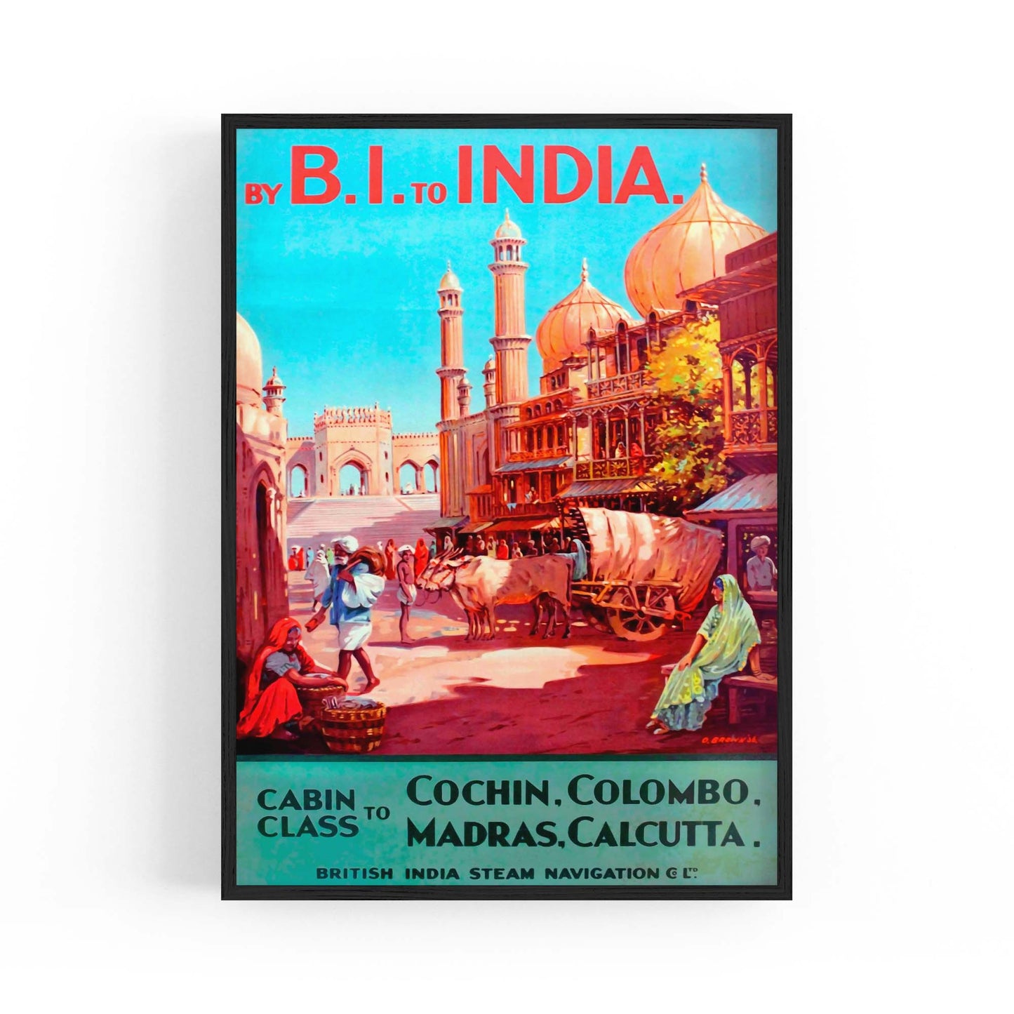 BI to India Vintage Travel Advert Wall Art - The Affordable Art Company