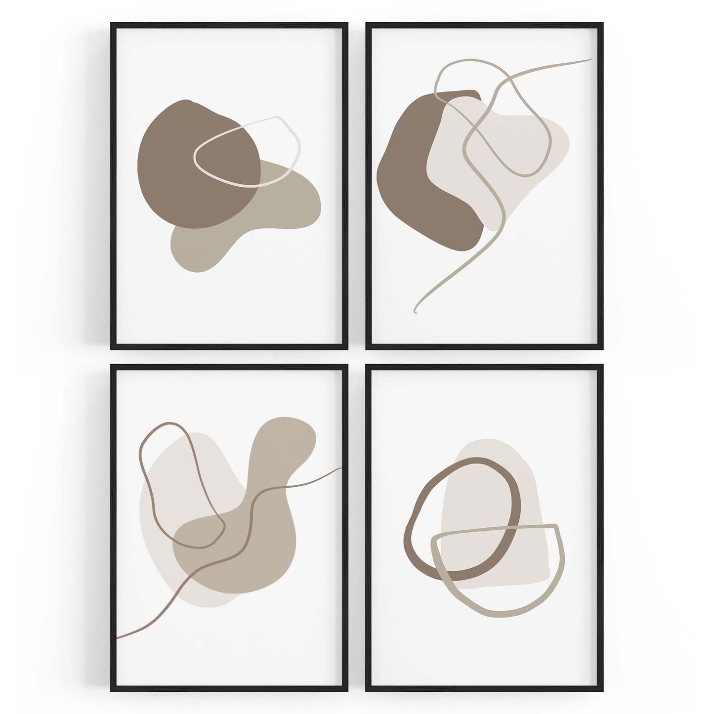 Set of 4 Minimal Abstract Grey Shapes and Lines Wall Art - The Affordable Art Company