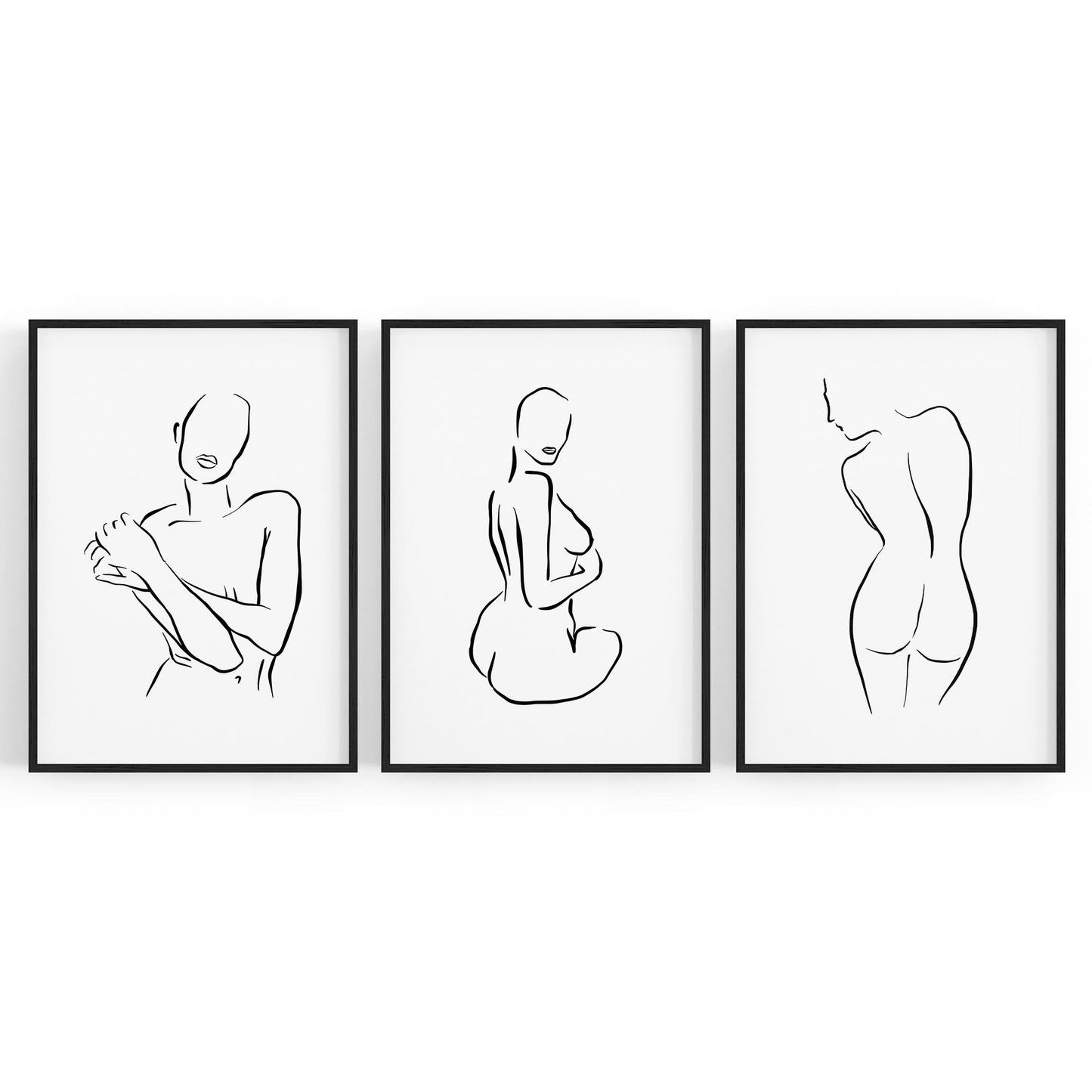 Set of 3 Nude Line Drawing Woman Wall Art - The Affordable Art Company