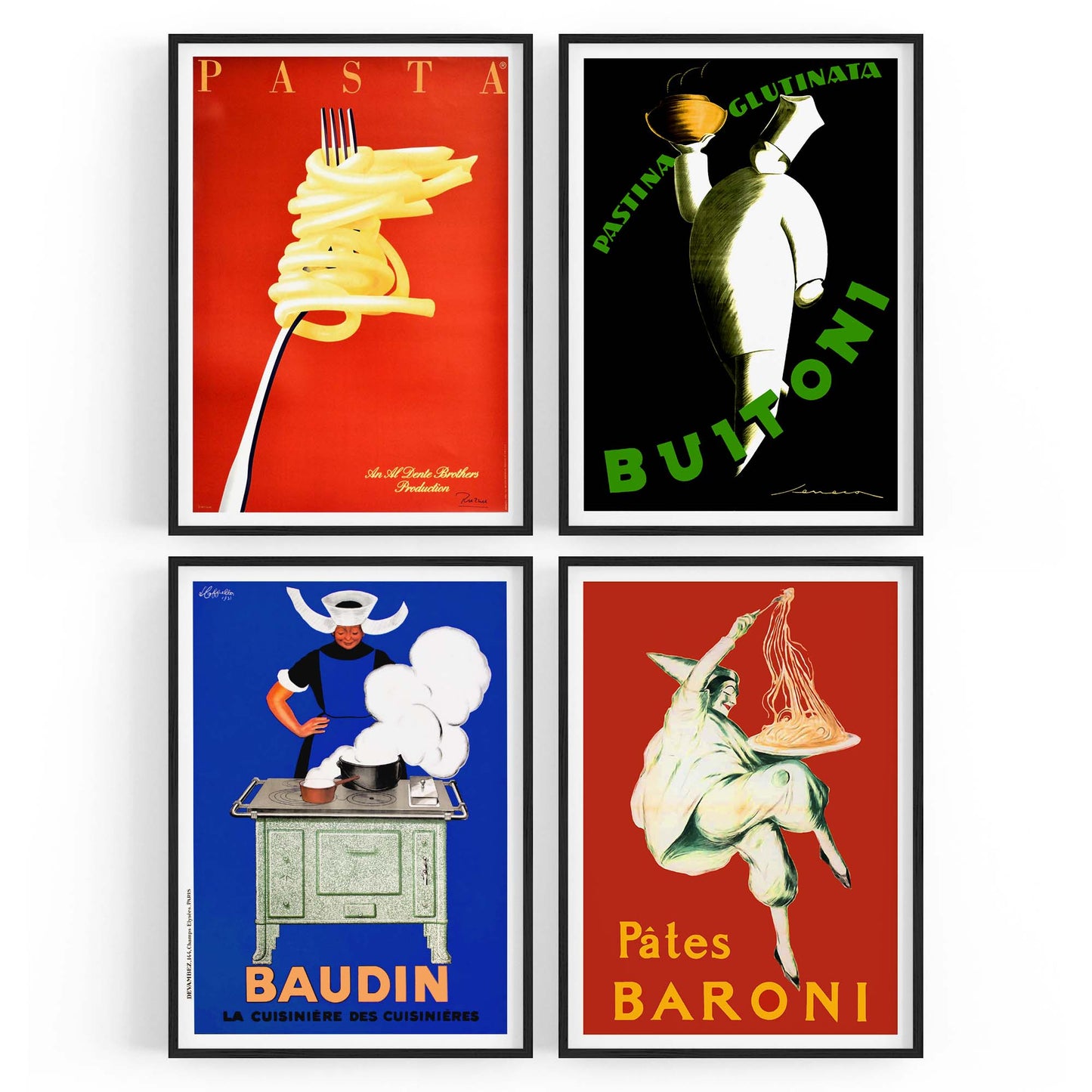 Set of 4 Vintage Italian and French Food Restaurant Advertisements Wall Art - The Affordable Art Company