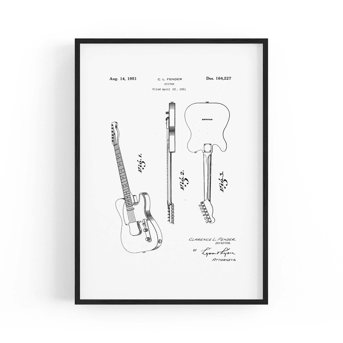 Vintage Telecaster Guitar White Patent Wall Art #2 - The Affordable Art Company