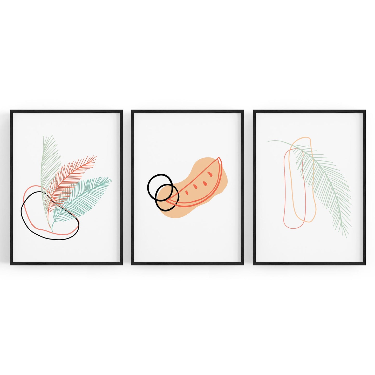 Set of Abstract Feather Kitchen Minimal Wall Art - The Affordable Art Company