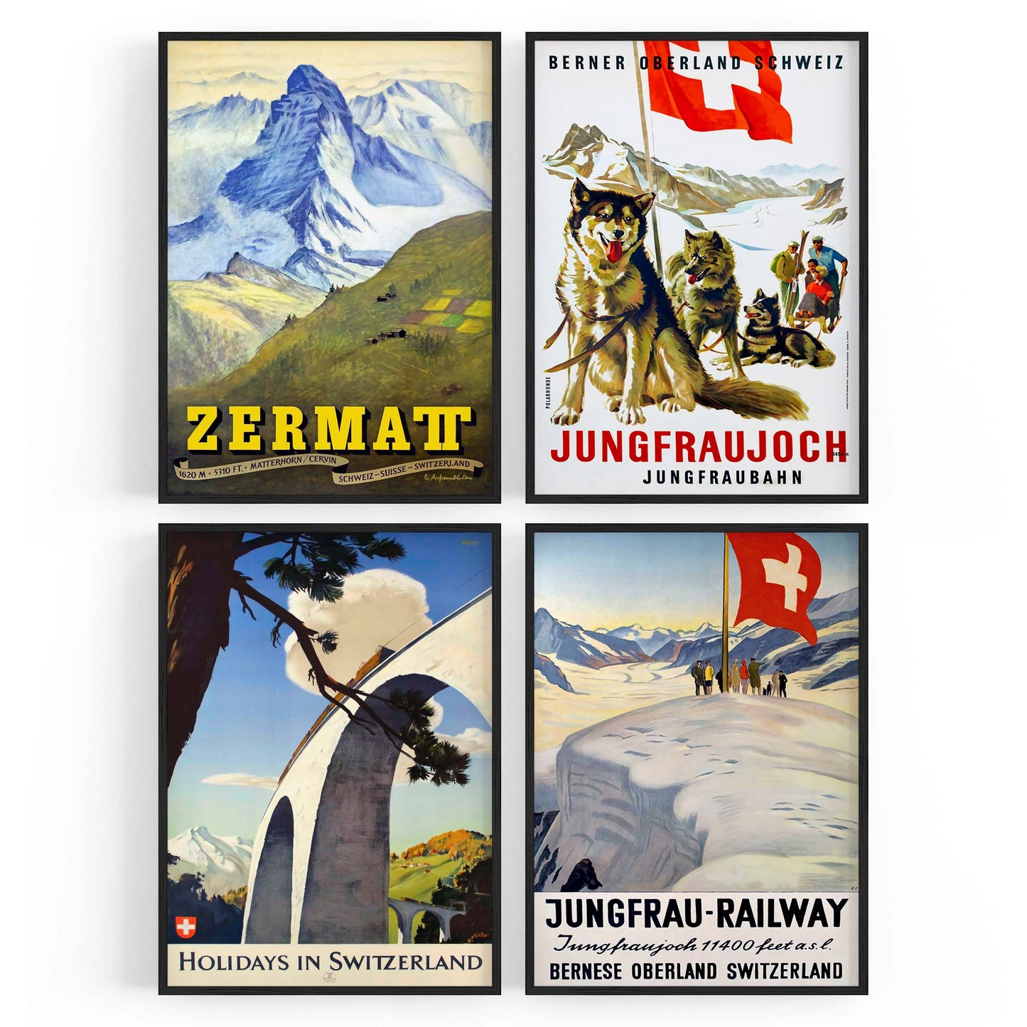 Set of 4 Vintage Switzerland Travel Advertisements Wall Art - The Affordable Art Company