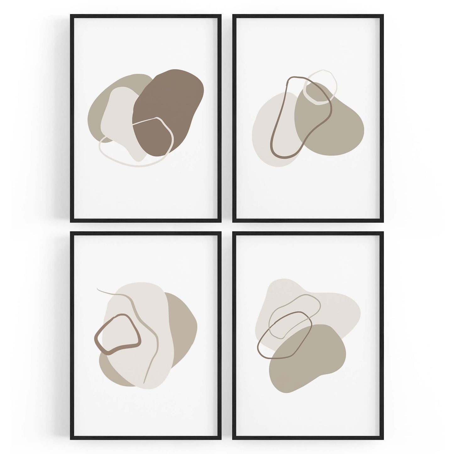 Set of 4 Abstract Grey Minimal Line and Shape Wall Art - The Affordable Art Company