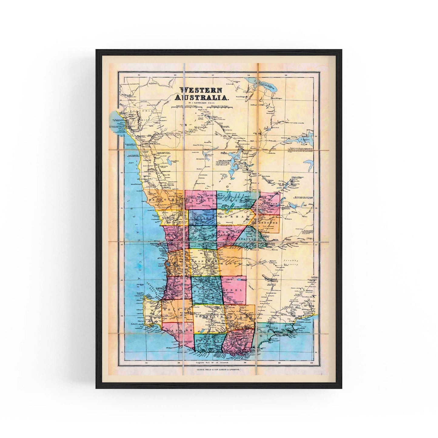 Western Australia Vintage Map Perth Wall Art - The Affordable Art Company