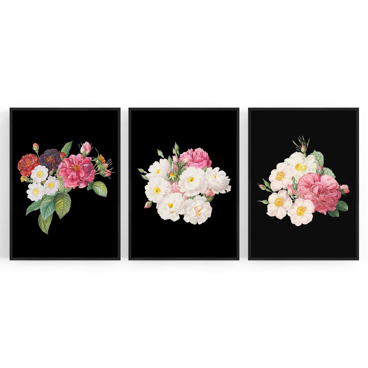 Set of Dark Floral Botanical Flowers Wall Art #2 - The Affordable Art Company