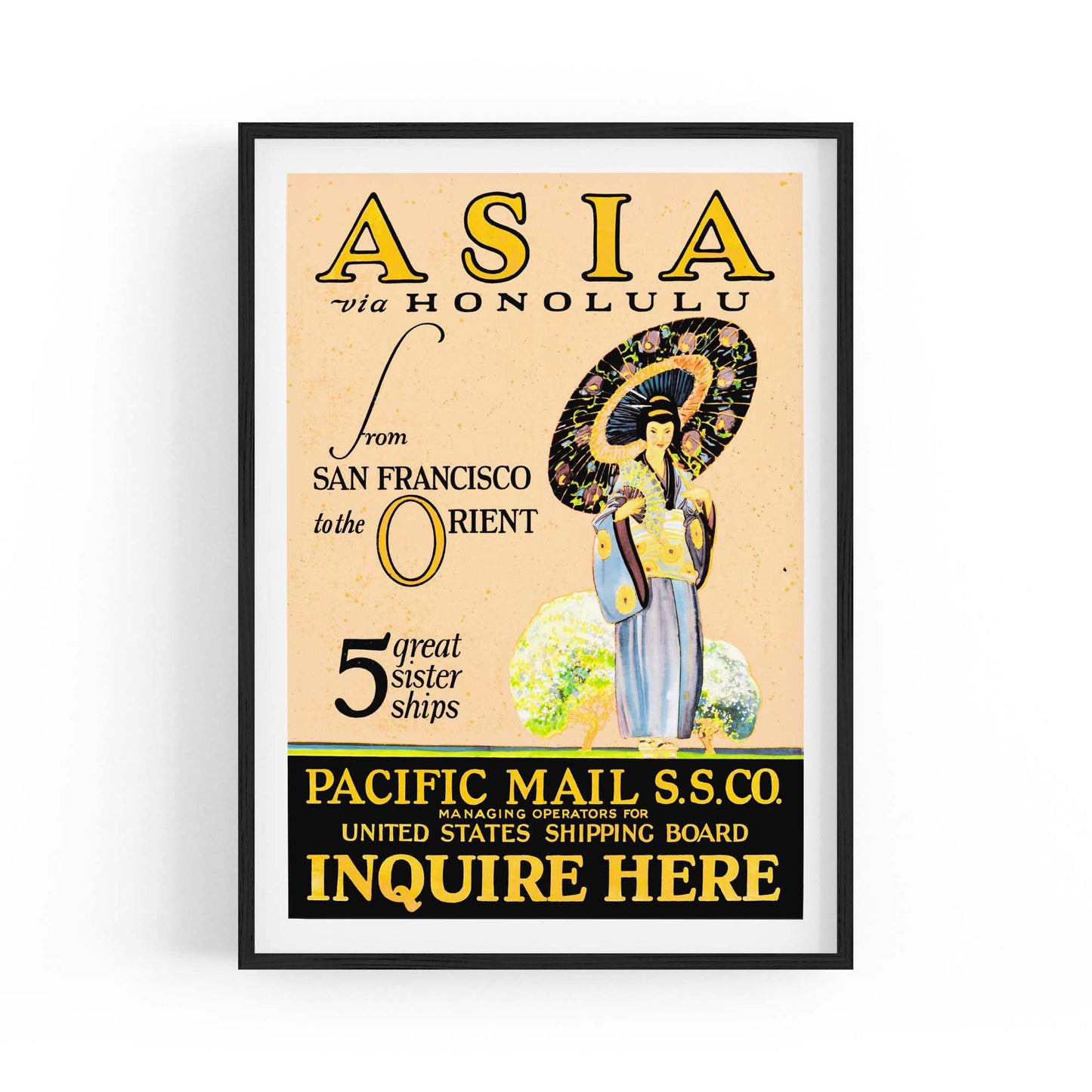 Asia via Honolulu Vintage Travel Advert Wall Art - The Affordable Art Company