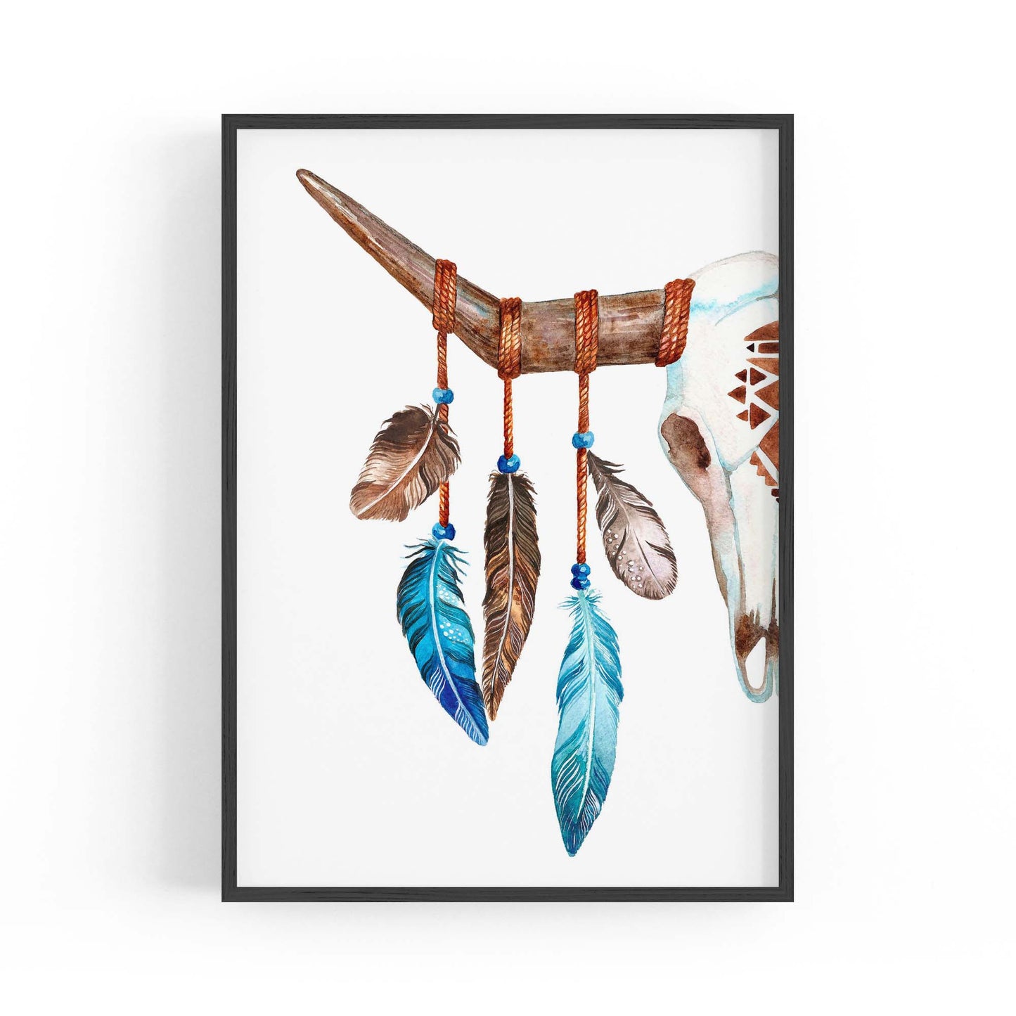 Cow Skull Painting Minimal Boho Vintage Wall Art #3 - The Affordable Art Company
