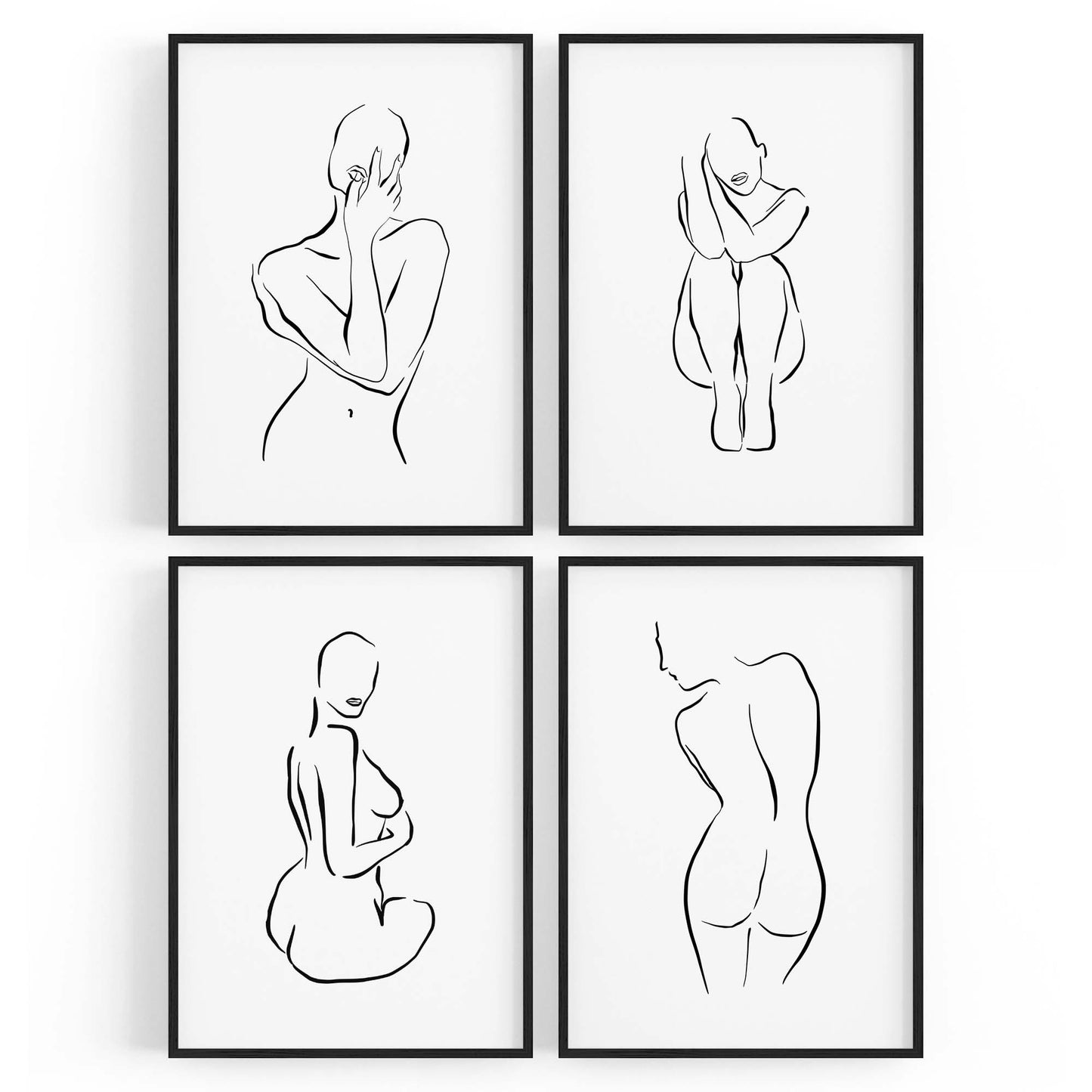 Set of 4 Nude Female Shape Bedroom Minimal Line Art - The Affordable Art Company
