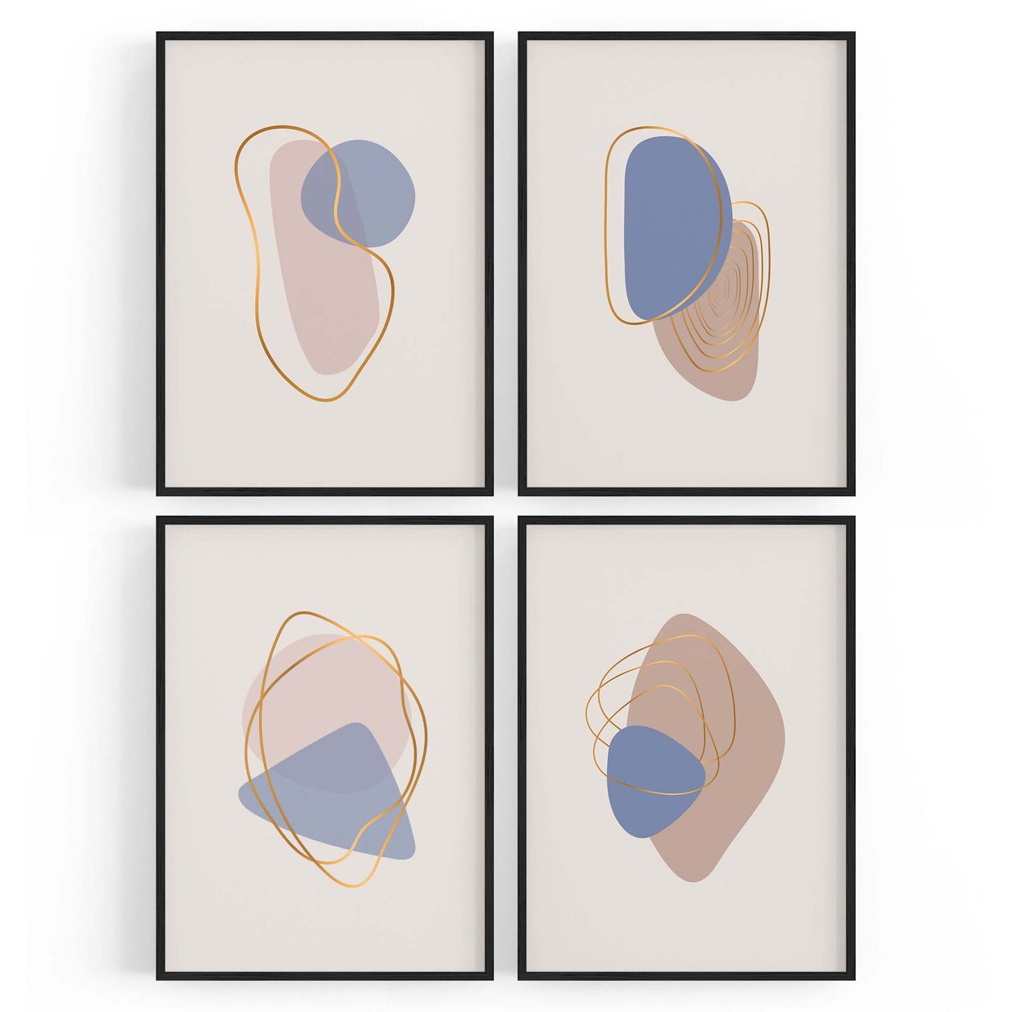 Set of 4 Abstract Neutral and Pastel Minimal Shape Wall Art - The Affordable Art Company