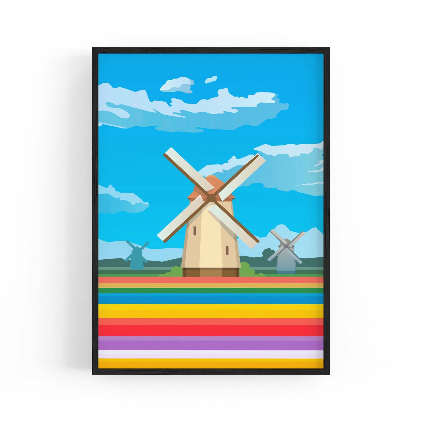 Retro Windmill, Netherlands Vintage Travel Wall Art - The Affordable Art Company