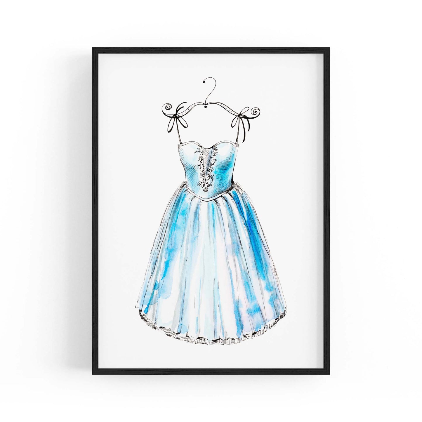 Blue Ballet Dress Girls Bedroom Ballerina Wall Art - The Affordable Art Company