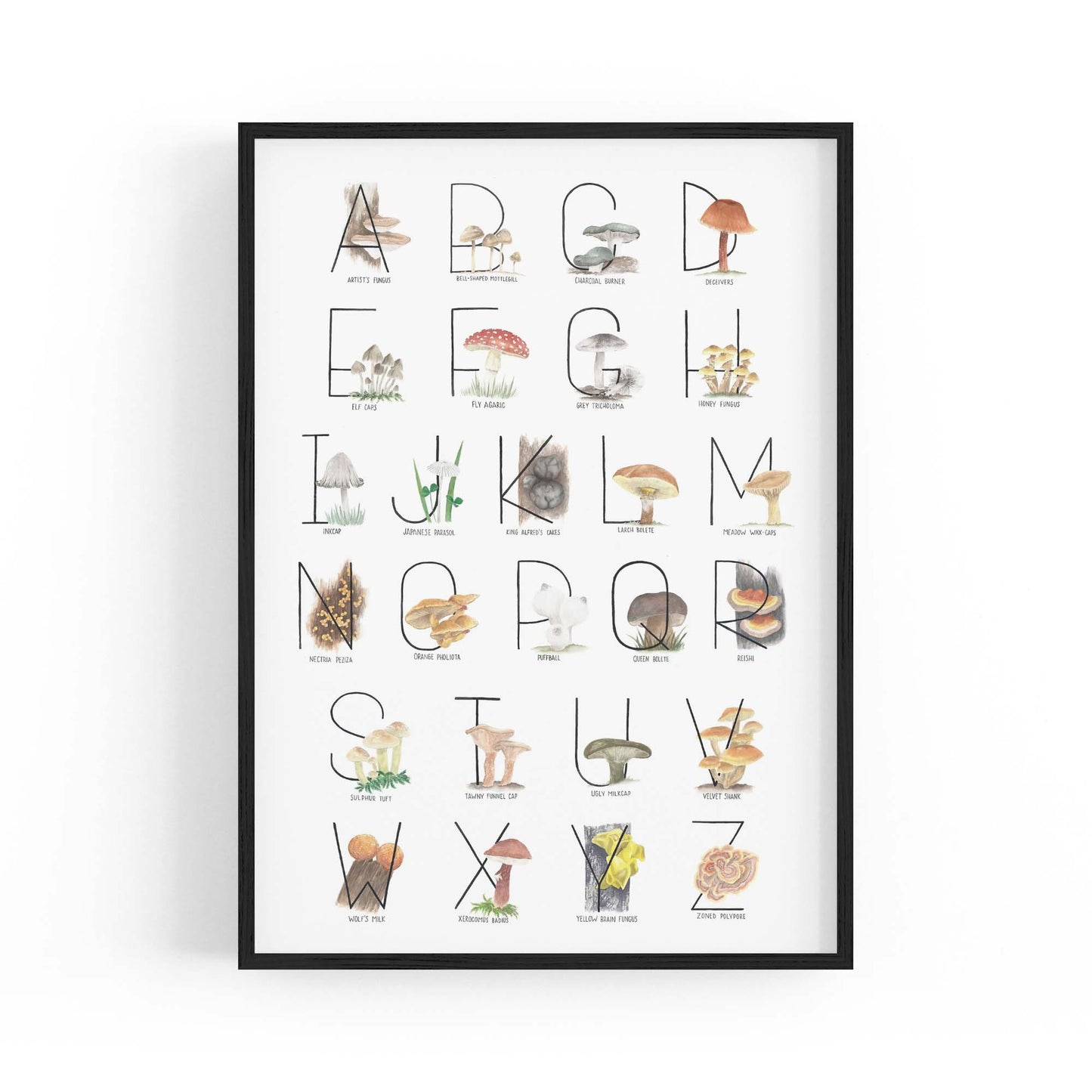 Mushroom Alphabet Kitchen Cafe Vegetarian Wall Art - The Affordable Art Company