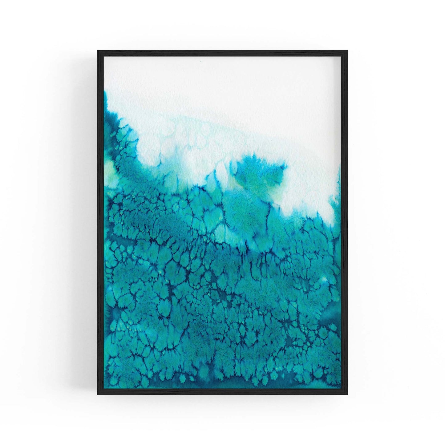 Teal Ink Minimal Ink Painting Blue Wall Art #3 - The Affordable Art Company