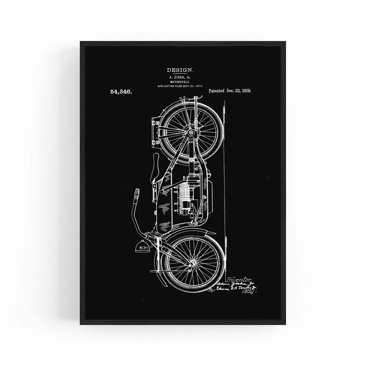 Vintage Motorcycle Black Patent Man Cave Wall Art #1 - The Affordable Art Company