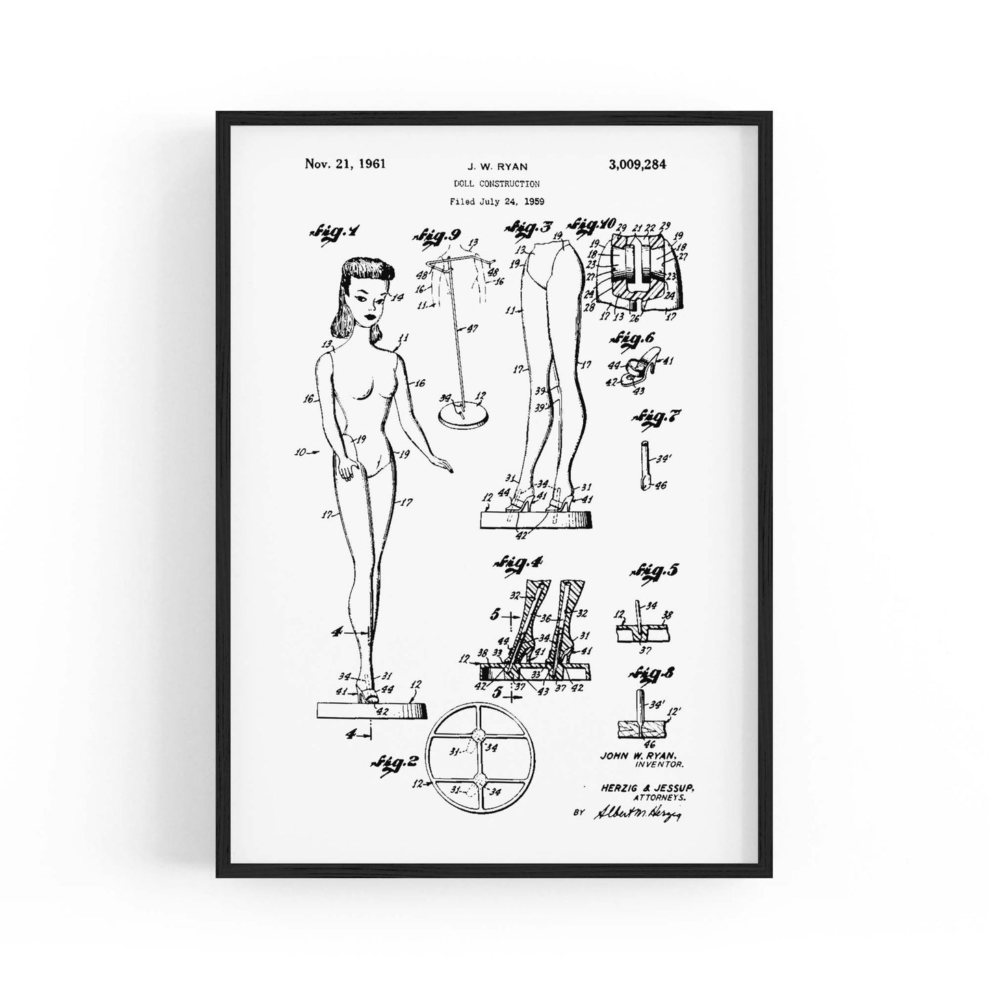 Vintage Barbie Doll Toy Patent Old Style Wall Art #2 - The Affordable Art Company