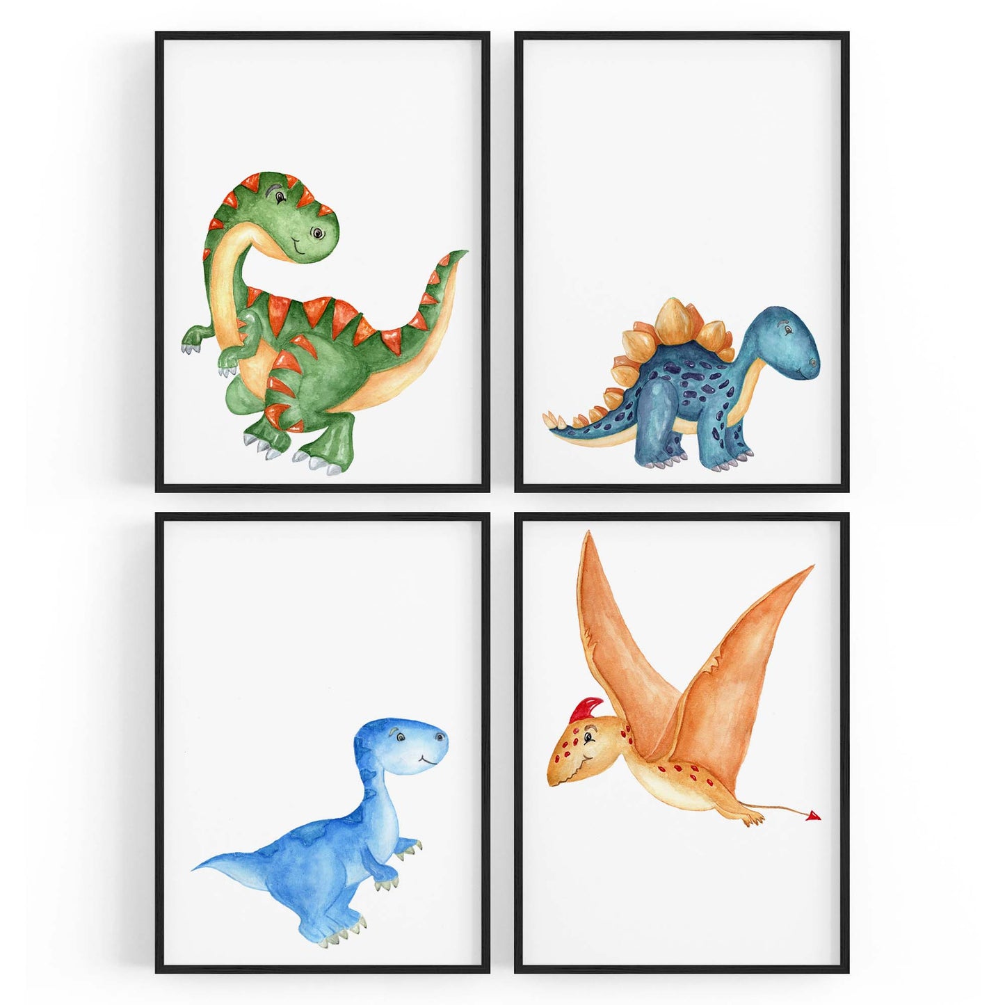 Set of 4 Cute Dinosaur Nursery Paintings Wall Art - The Affordable Art Company