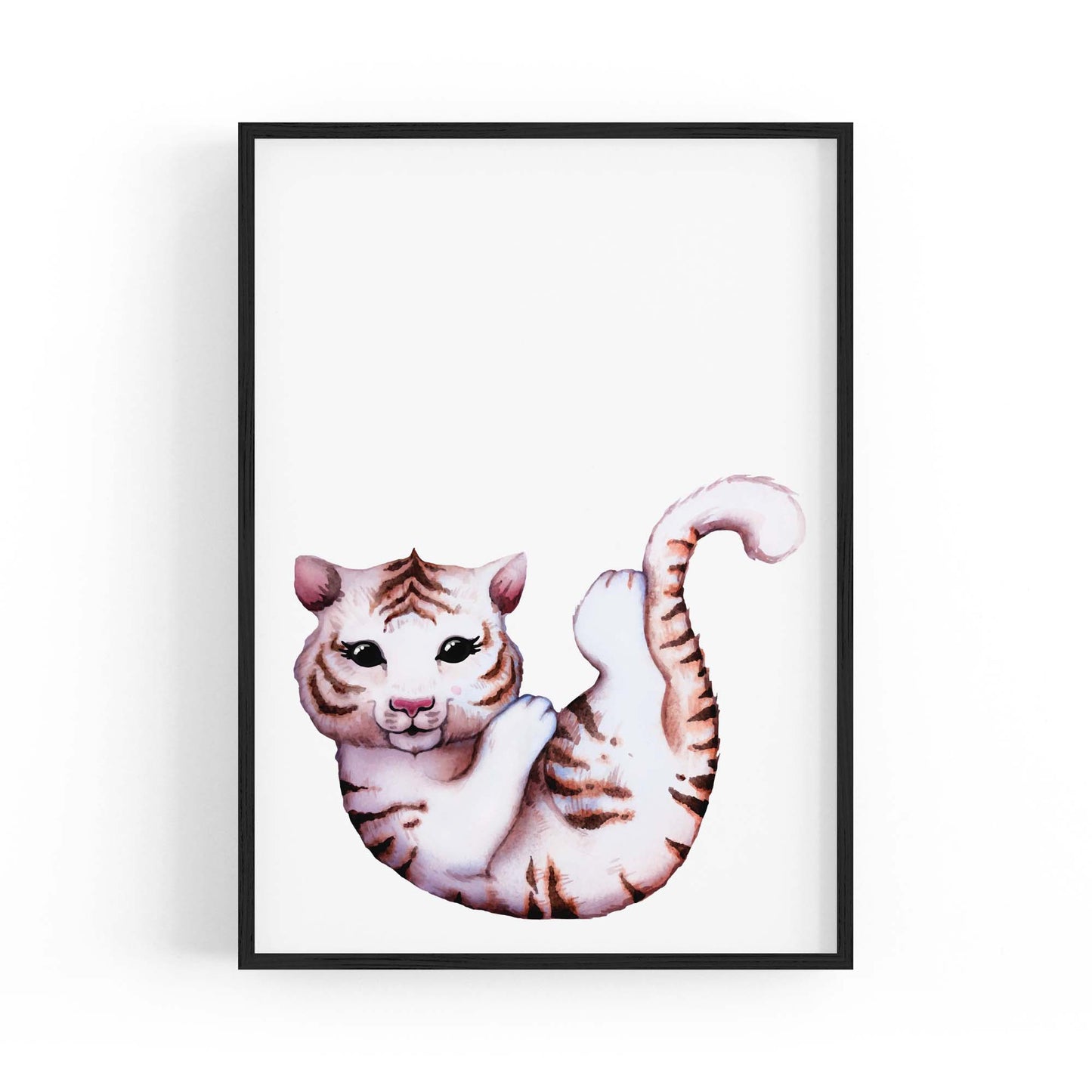 Cartoon White Tiger Cute Nursery Baby Animal Art - The Affordable Art Company