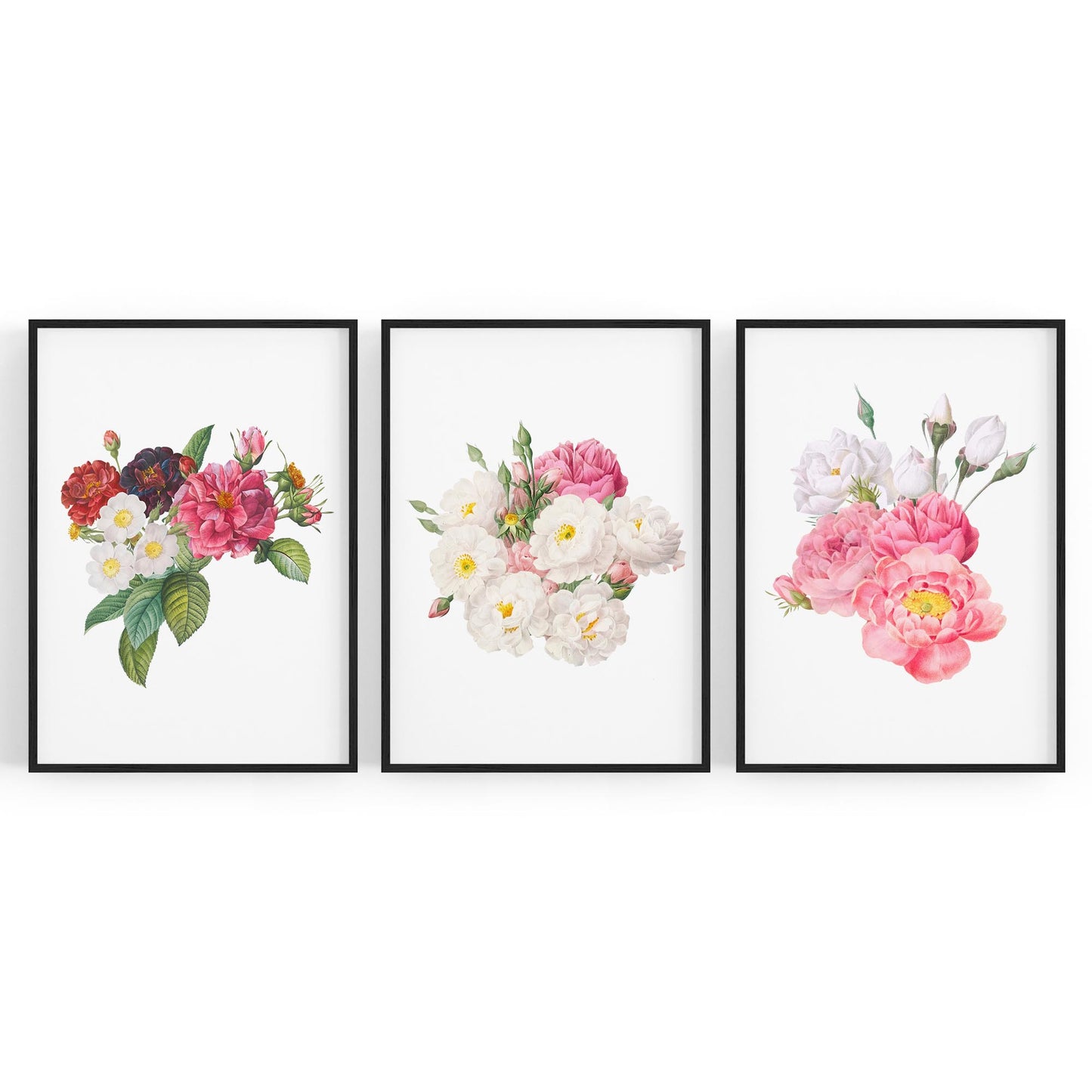 Set of Pink Floral Vintage Botanical Wall Art #1 - The Affordable Art Company