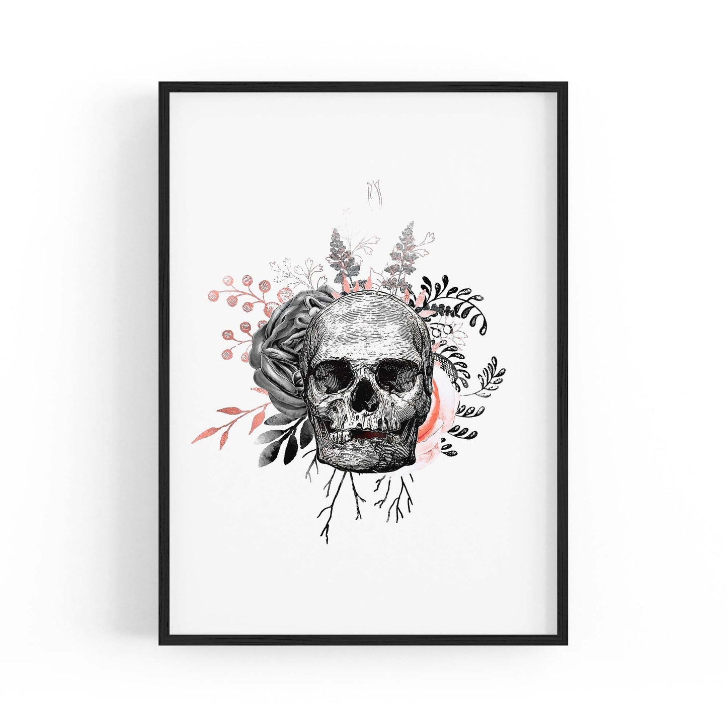 Pink Floral Skull Fashion Girls Bedroom Wall Art #1 - The Affordable Art Company