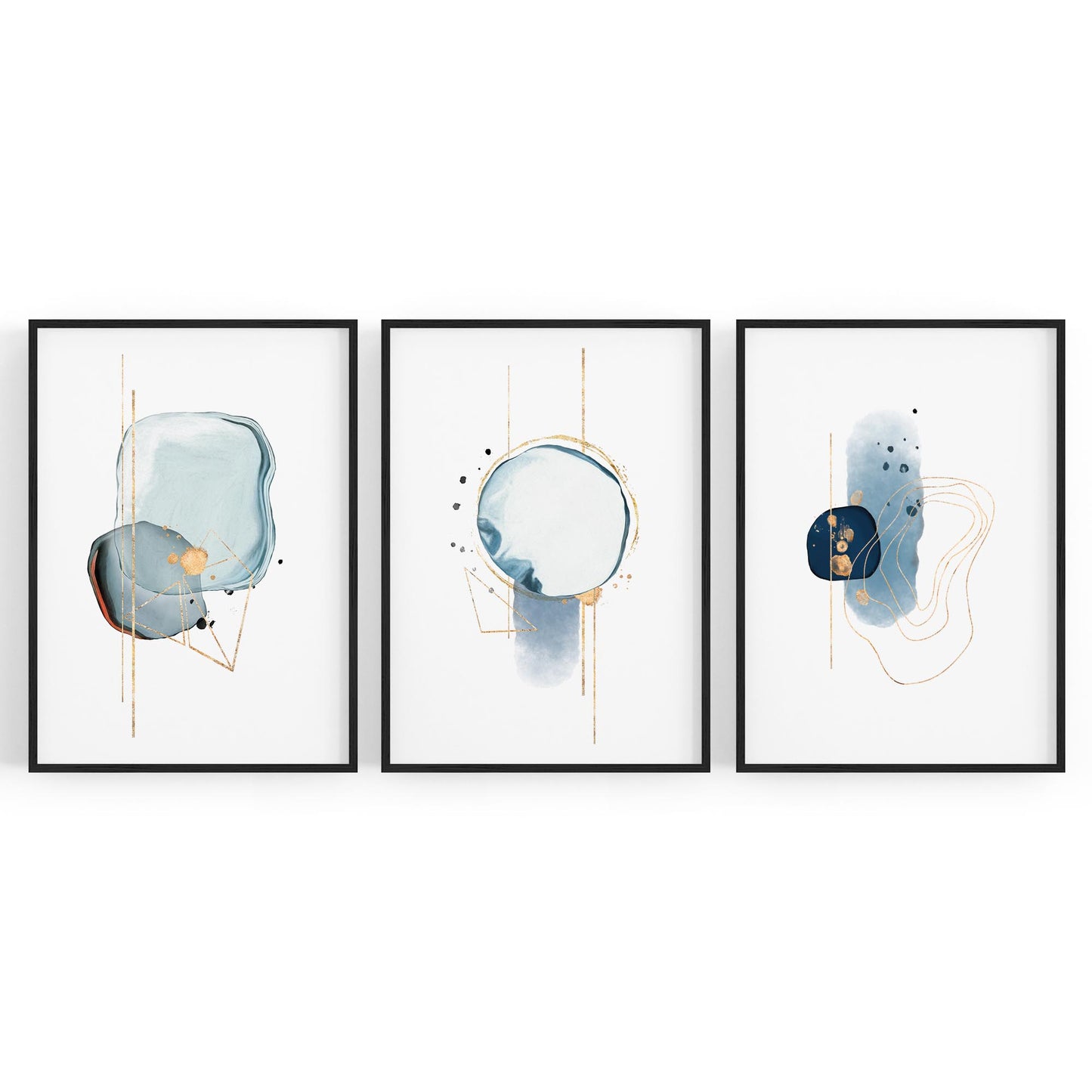 Set of Abstract Shape Minimal Blue Modern Wall Art #1 - The Affordable Art Company