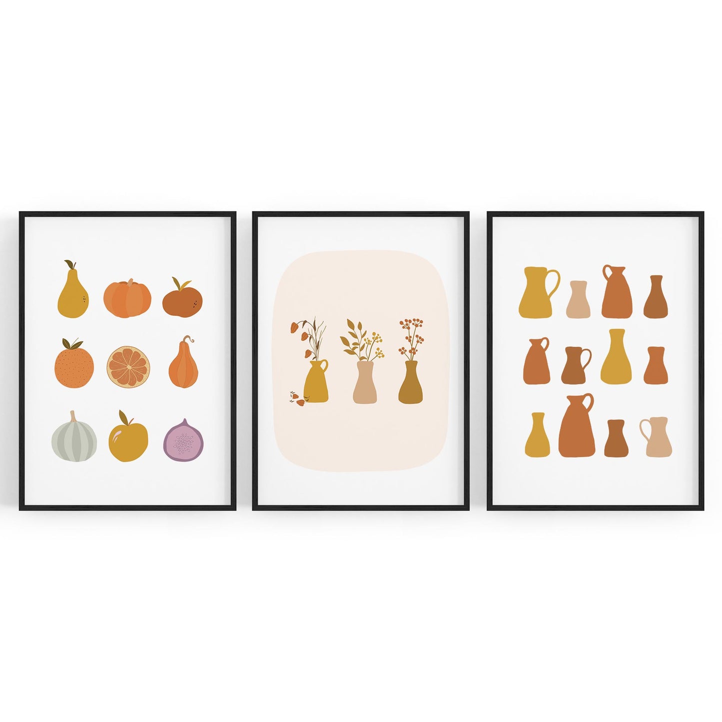 Set of 3 Terracotta Abstract Kitchen Wall Art - The Affordable Art Company