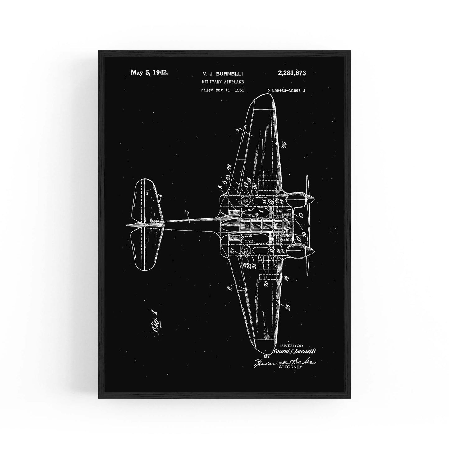 Airplane Patent Vintage Minimal Man Cave Wall Art #4 - The Affordable Art Company