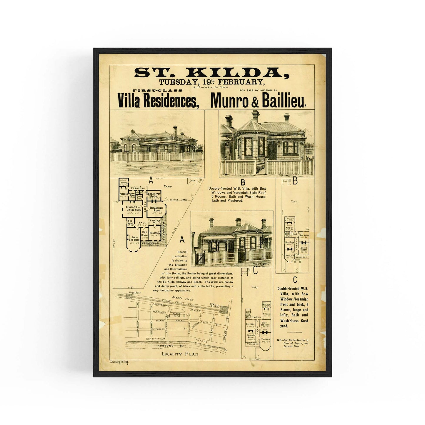 St Kilda Melbourne Vintage Real Estate Advert Art - The Affordable Art Company
