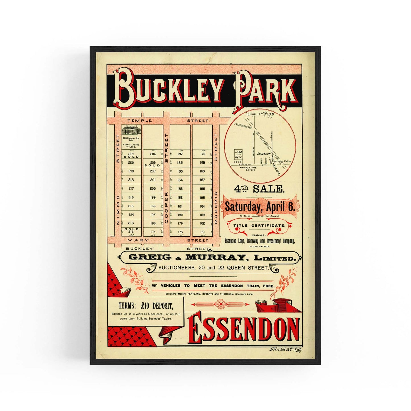 Essendon Buckley Park Vintage Real Estate Advert Wall Art - The Affordable Art Company