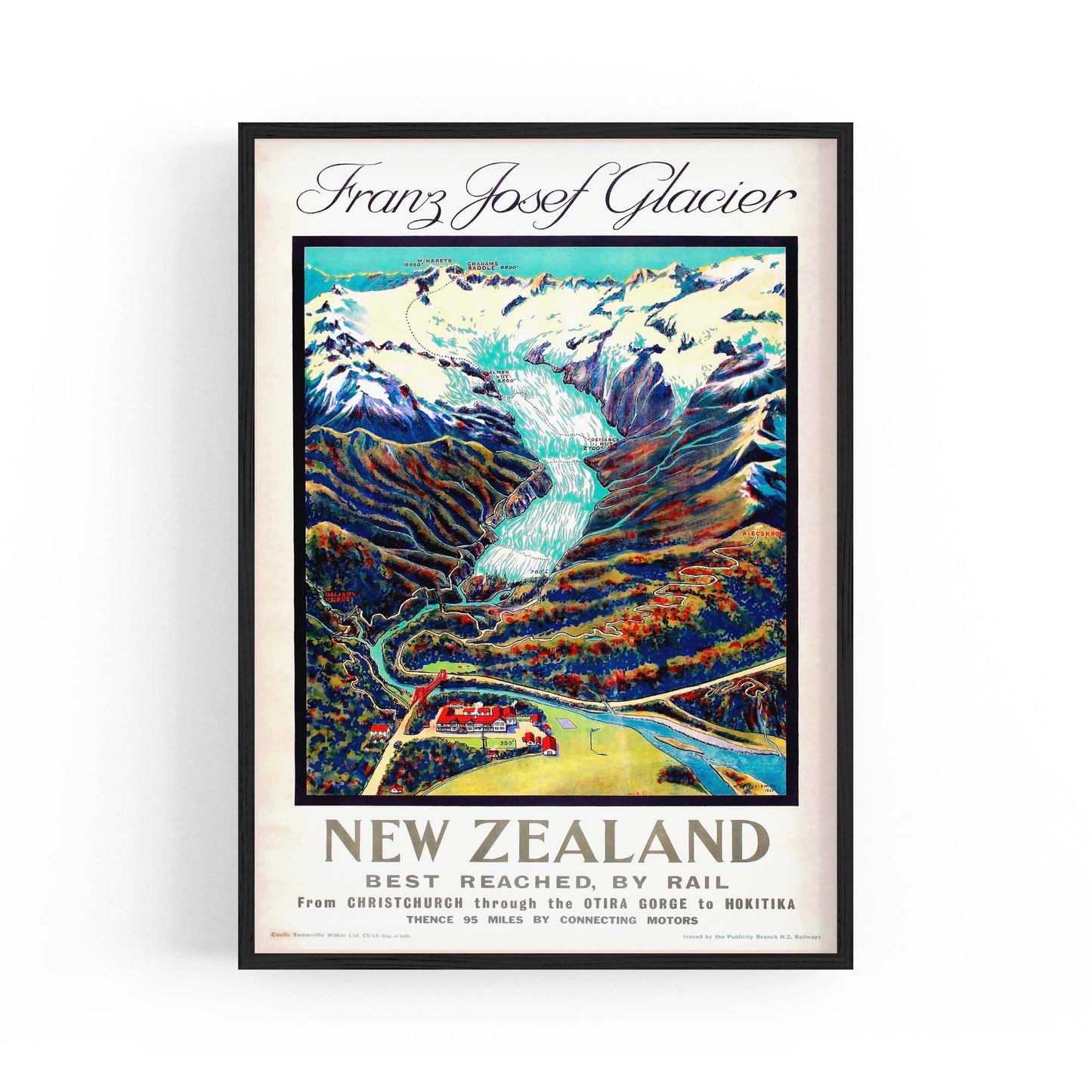 Franz Josef Glacier, New Zealand Vintage Wall Art - The Affordable Art Company