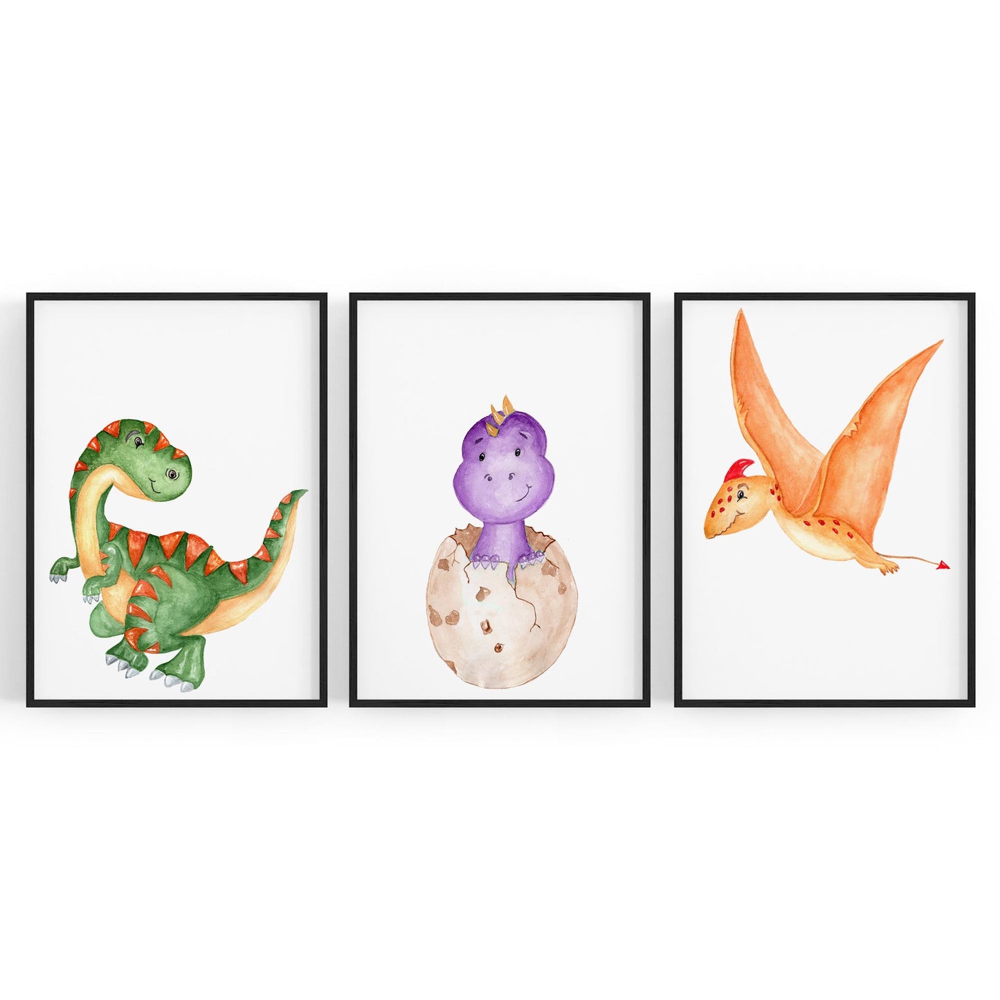 Set of Cartoon Dinosaur Nursery Bedroom Wall Art #1 - The Affordable Art Company