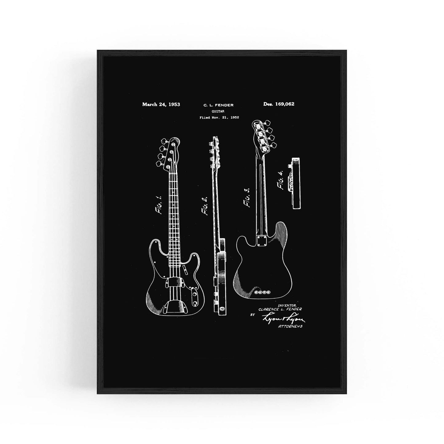 Fender Guitar Black Patent Music Gift Wall Art - The Affordable Art Company