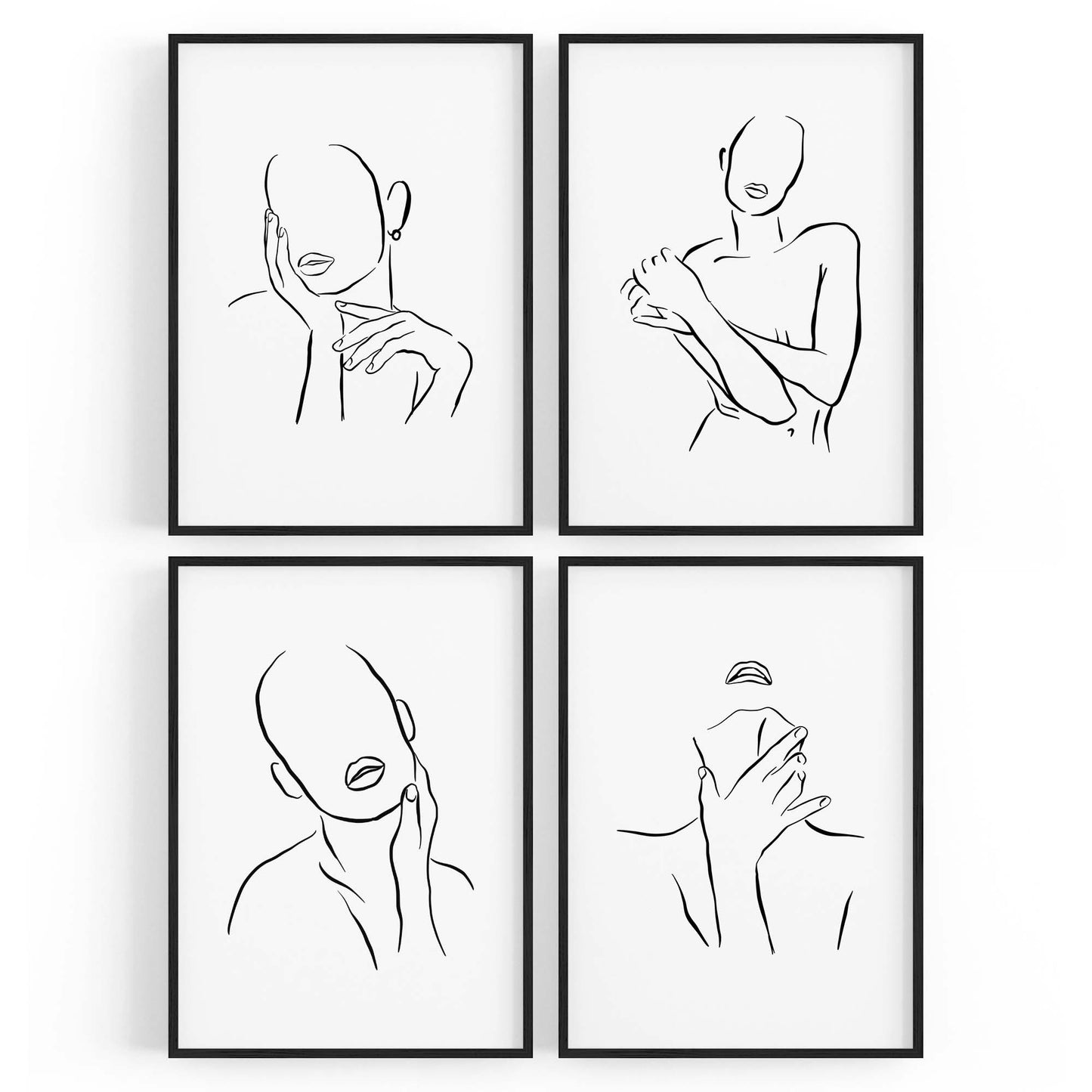 Set of 4 Nude Female Body Shape Line Bedroom Minimal Wall Art - The Affordable Art Company