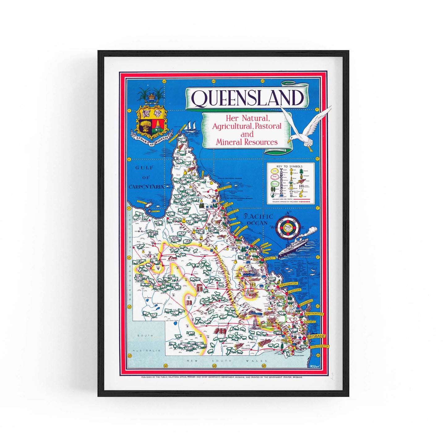Queensland Australia Vintage Map Wall Art #1 - The Affordable Art Company