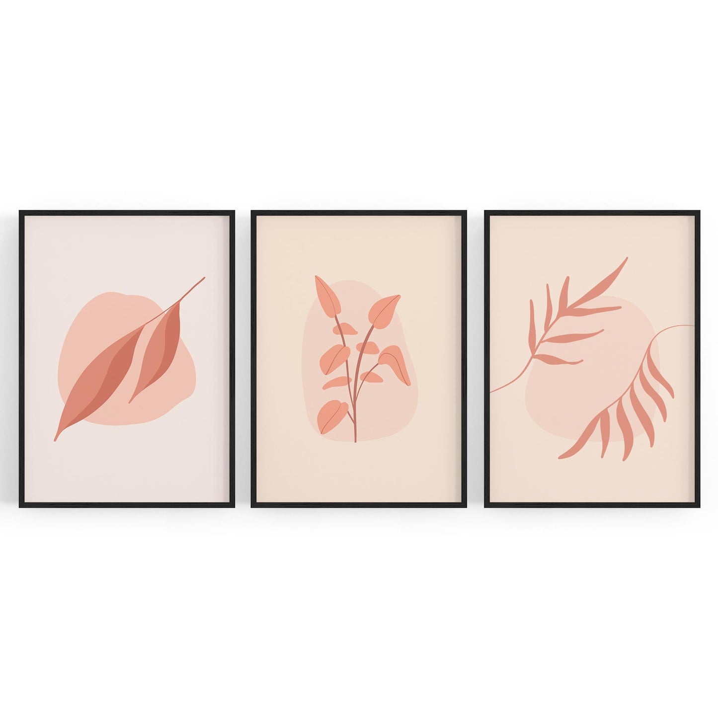 Set of Peach & Pink Leaves Pastel Abstract Wall Art - The Affordable Art Company