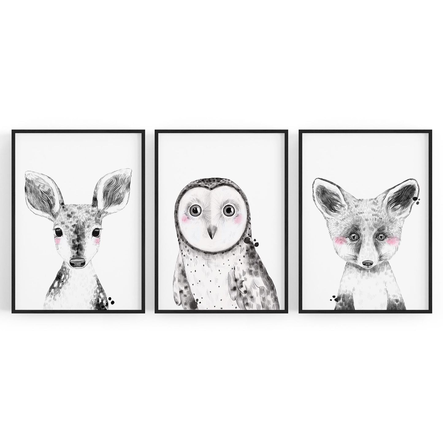 Set of Blushing Woodland Animals Nursery Wall Art - The Affordable Art Company
