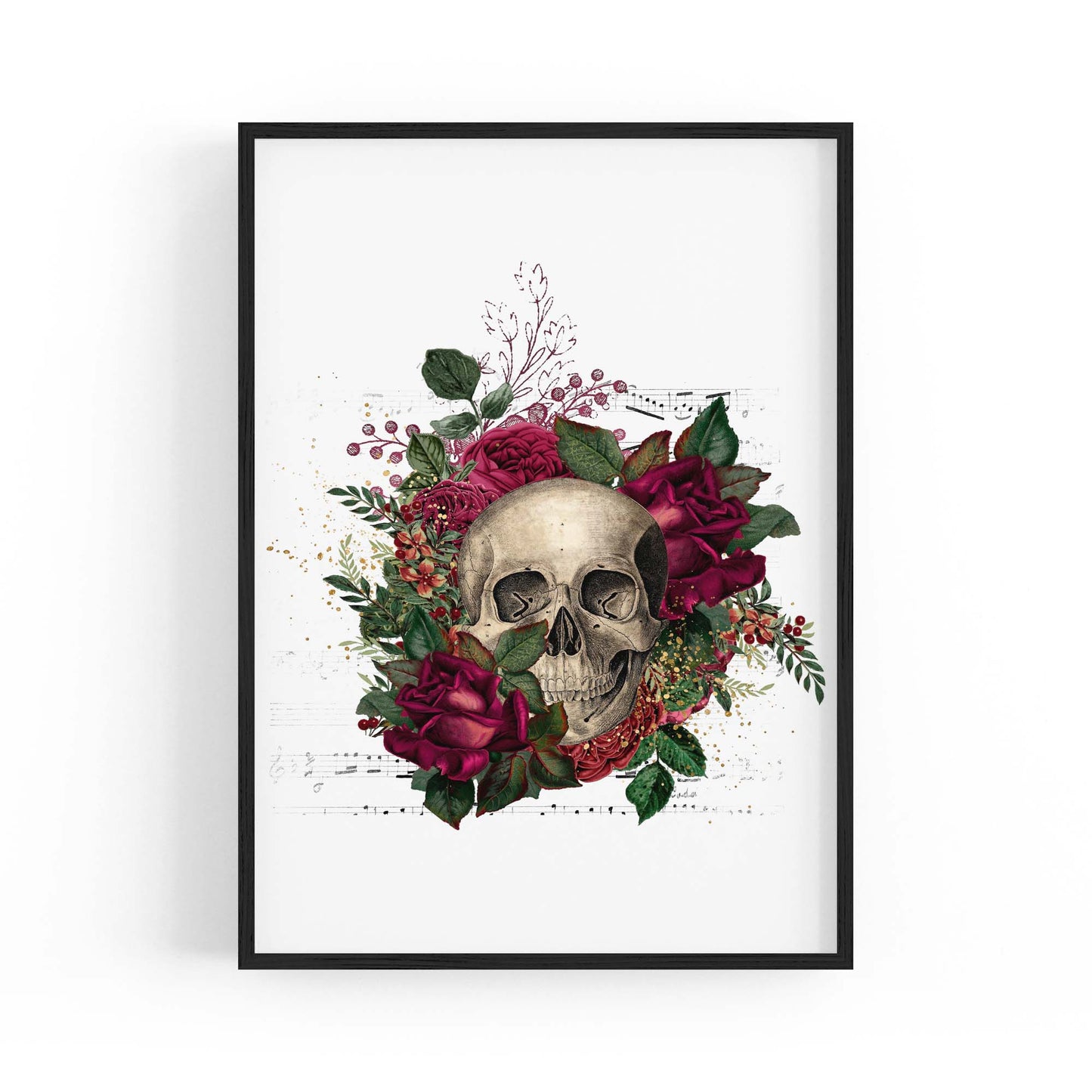 Red Floral Skull Fashion Girls Bedroom Wall Art - The Affordable Art Company