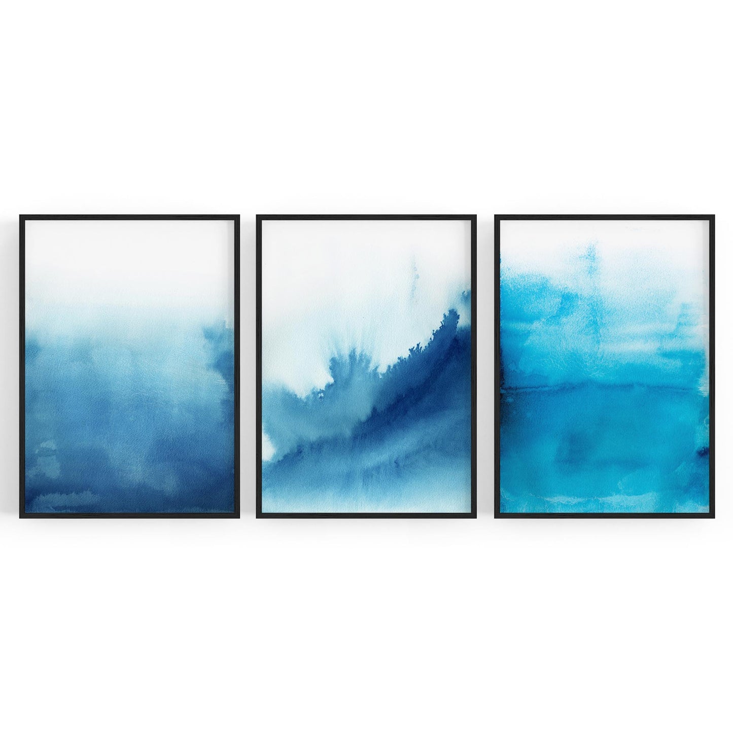 Set of Blue Ink Abstract Painting Faded Wall Art #3 - The Affordable Art Company