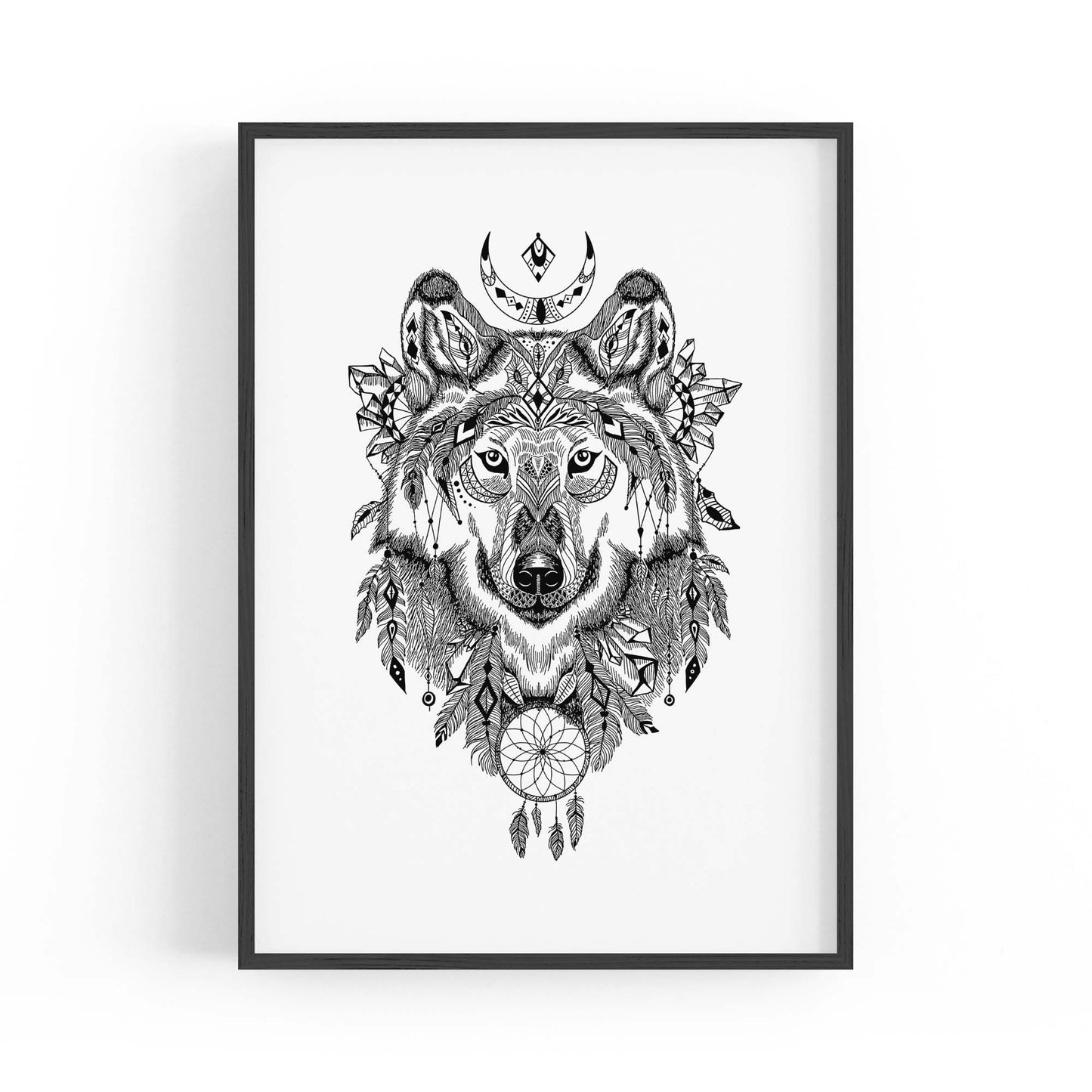 Aztec Wolf Drawing Boho Spirit Animal Wall Art - The Affordable Art Company